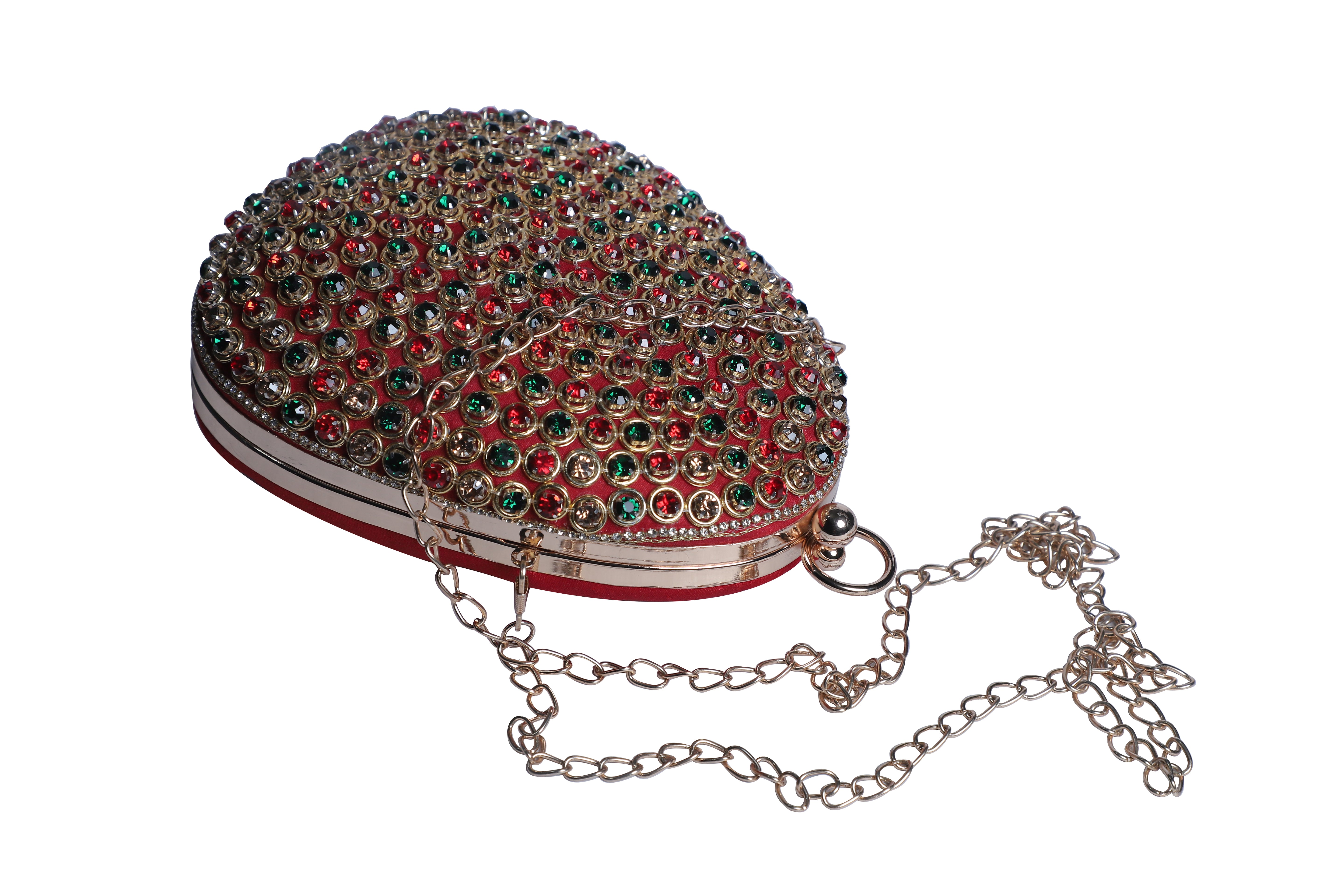 Red crystal egg shape designer clutch