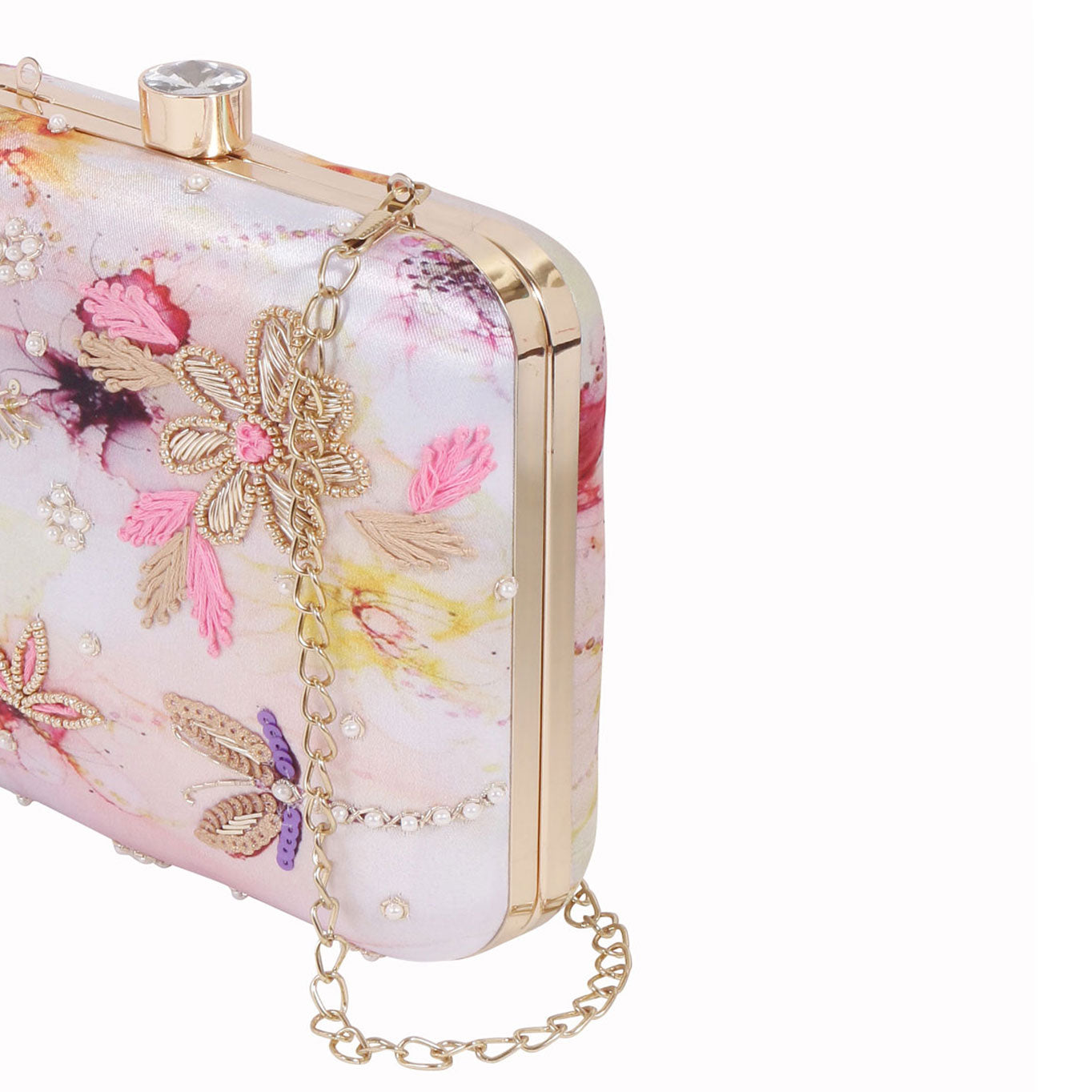 Stunning Printed Embroidery Square Shape Clutch Bag For Party