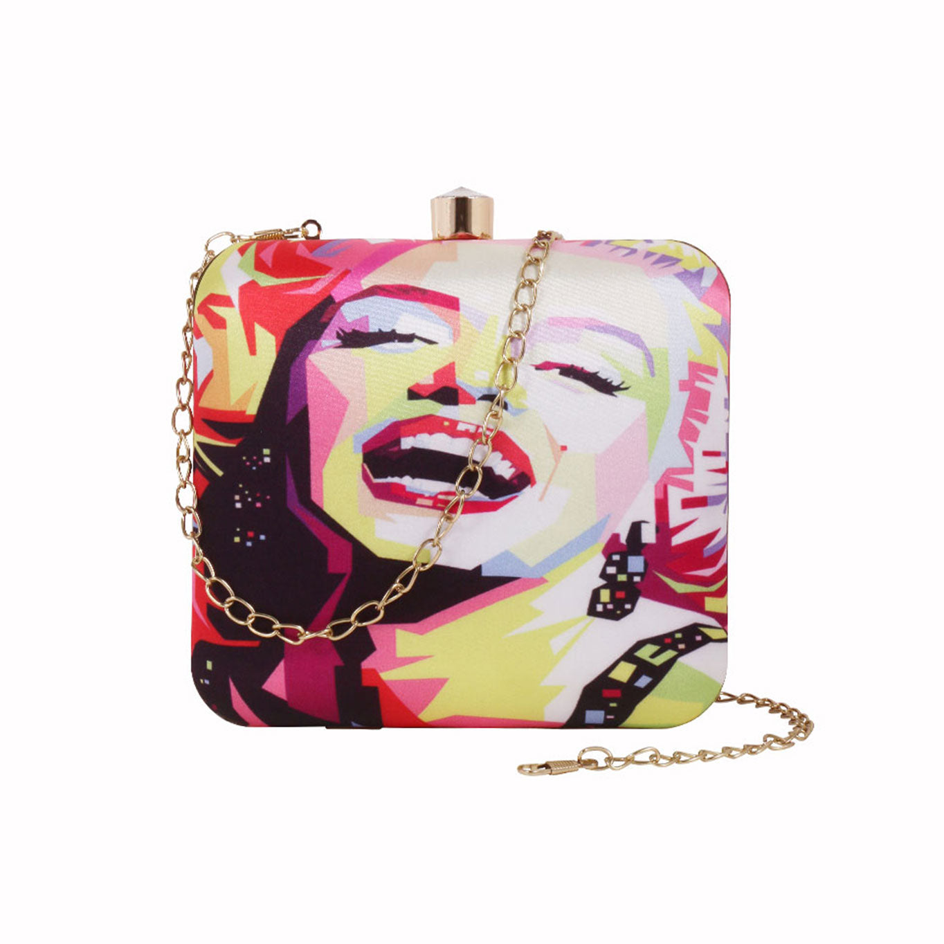 Swisni laughing girl digital printed clutch