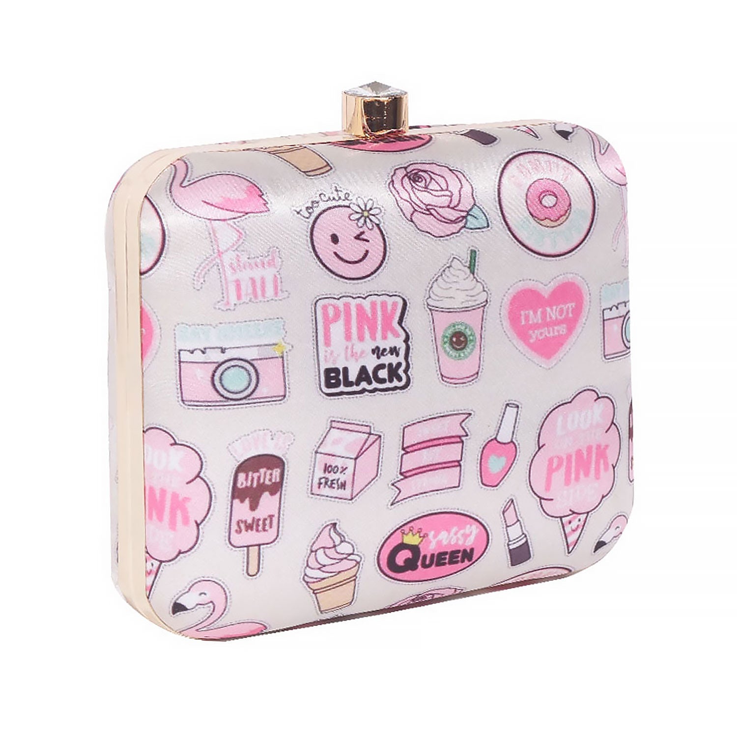 3D Cosmetics Satin Print Square Box Clutch for Women & Girls
