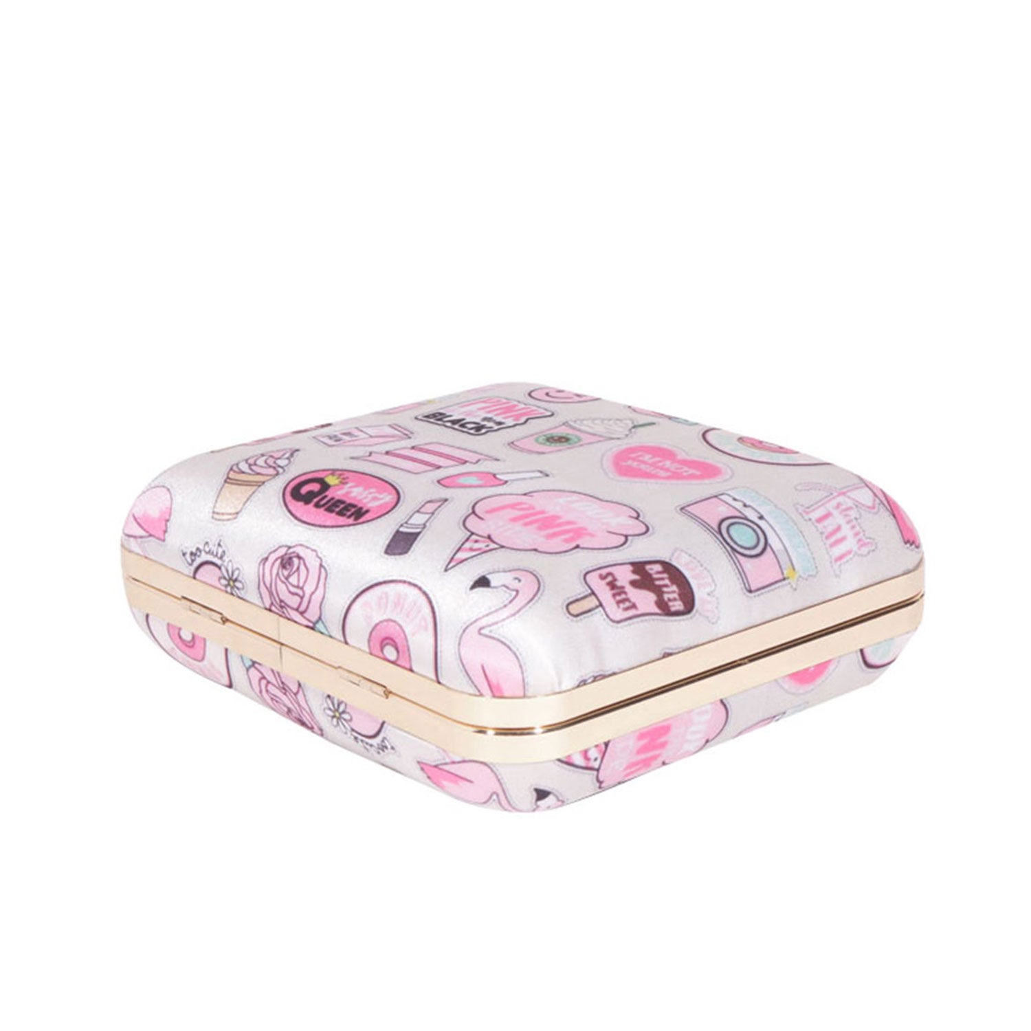 3D Cosmetics Satin Print Square Box Clutch for Women & Girls