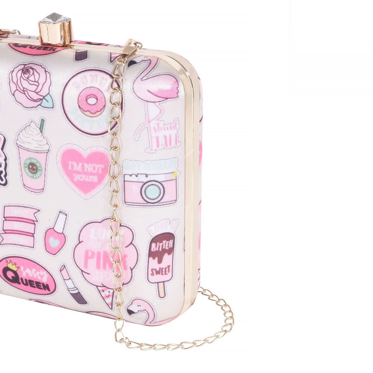 3D Cosmetics Satin Print Square Box Clutch for Women & Girls