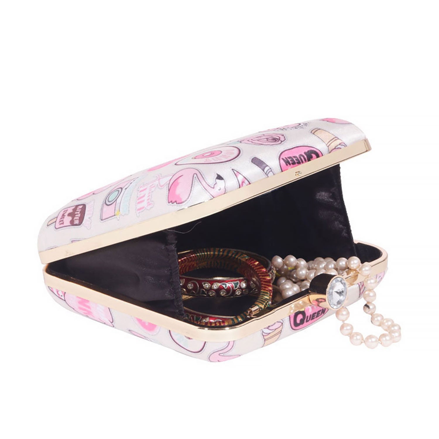 3D Cosmetics Satin Print Square Box Clutch for Women & Girls