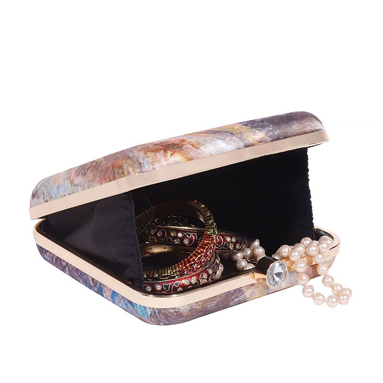 Stylish Satin Digital Print Sqaure Box Clutch for Women & Girls