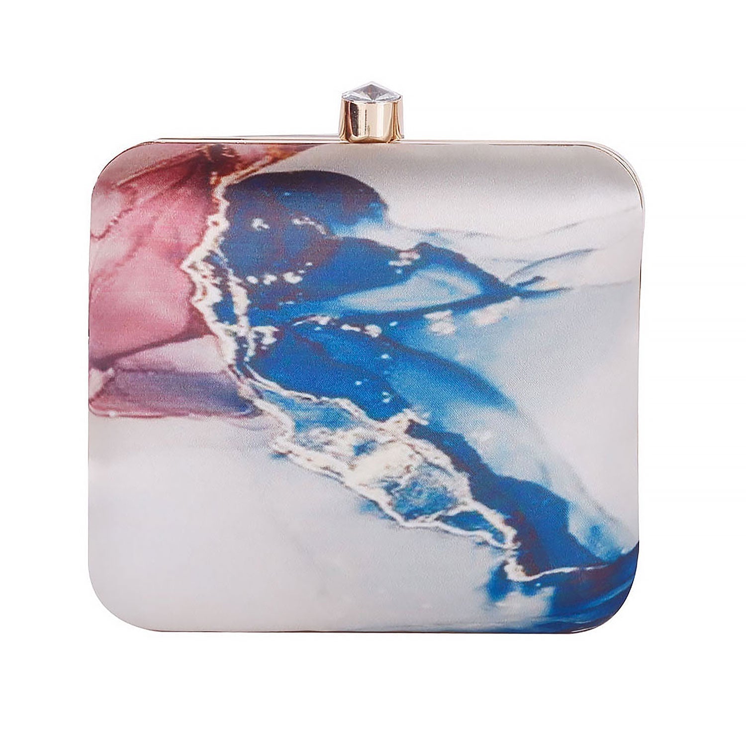 Abstract Satin Print Square Box Clutch for Women & Girls