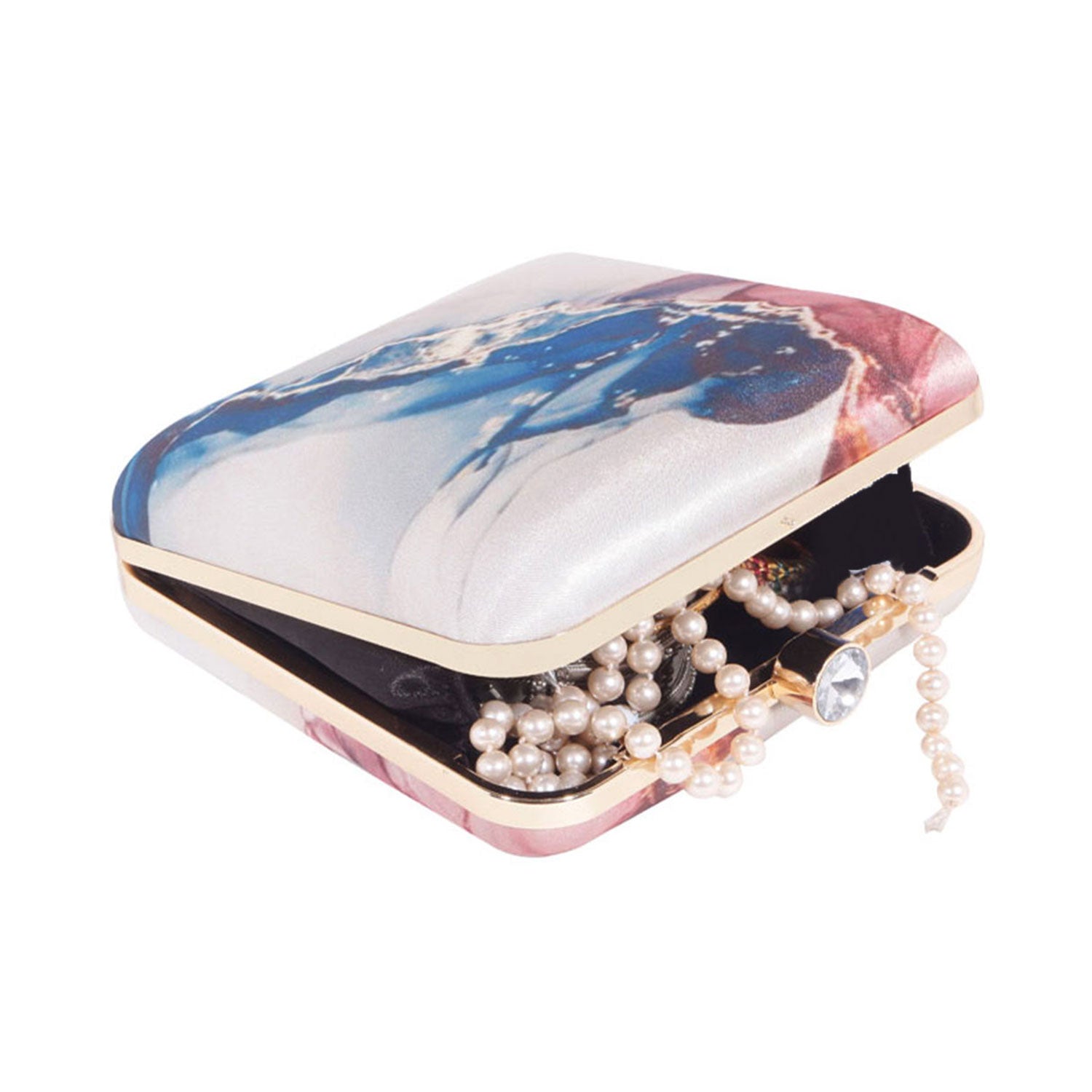 Abstract Satin Print Square Box Clutch for Women & Girls