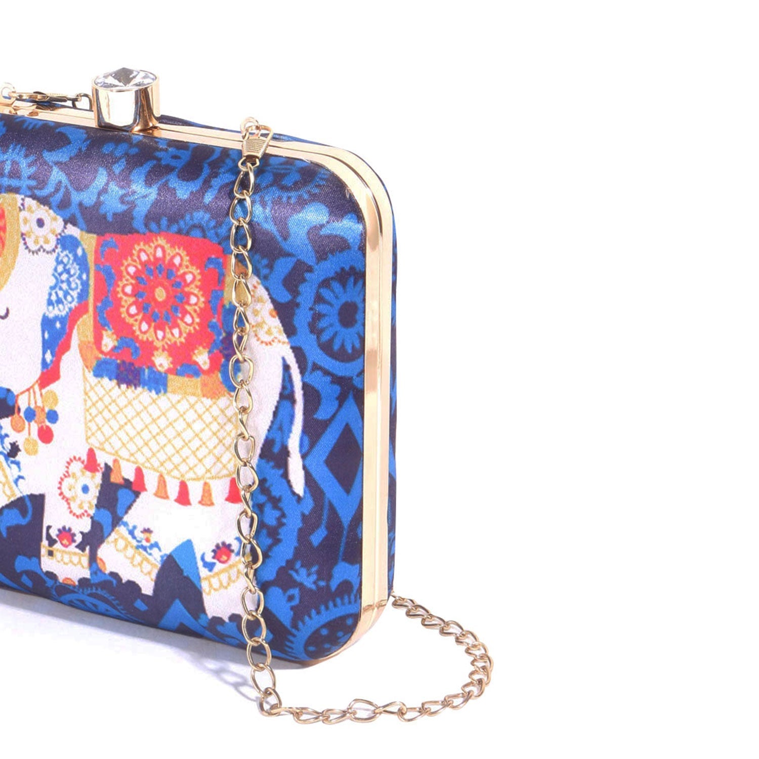 Elephant Satin Digital Print Square Box Clutch for Women & Girls