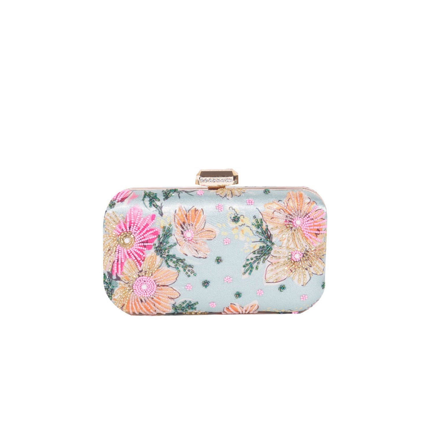 Designer Printed Embroidered Green Clutch Bag For Women & Girls