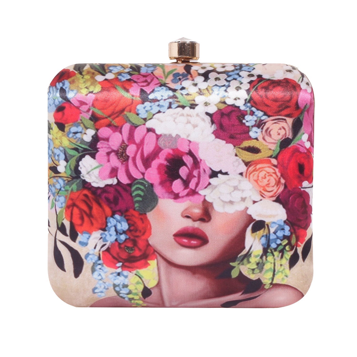 Head Of Flower Digital Print Box Clutch For Girls for Women & Girls