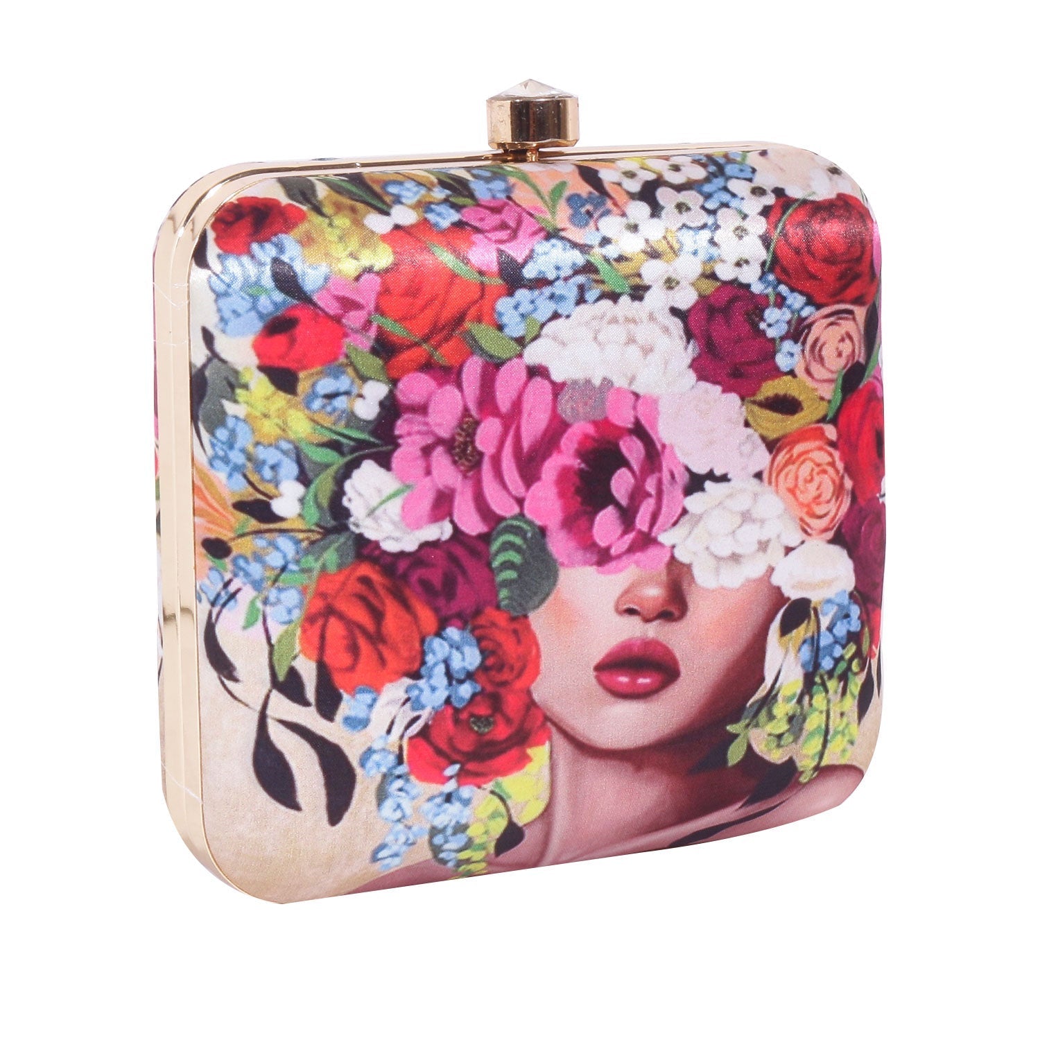 Head Of Flower Digital Print Box Clutch For Girls for Women & Girls