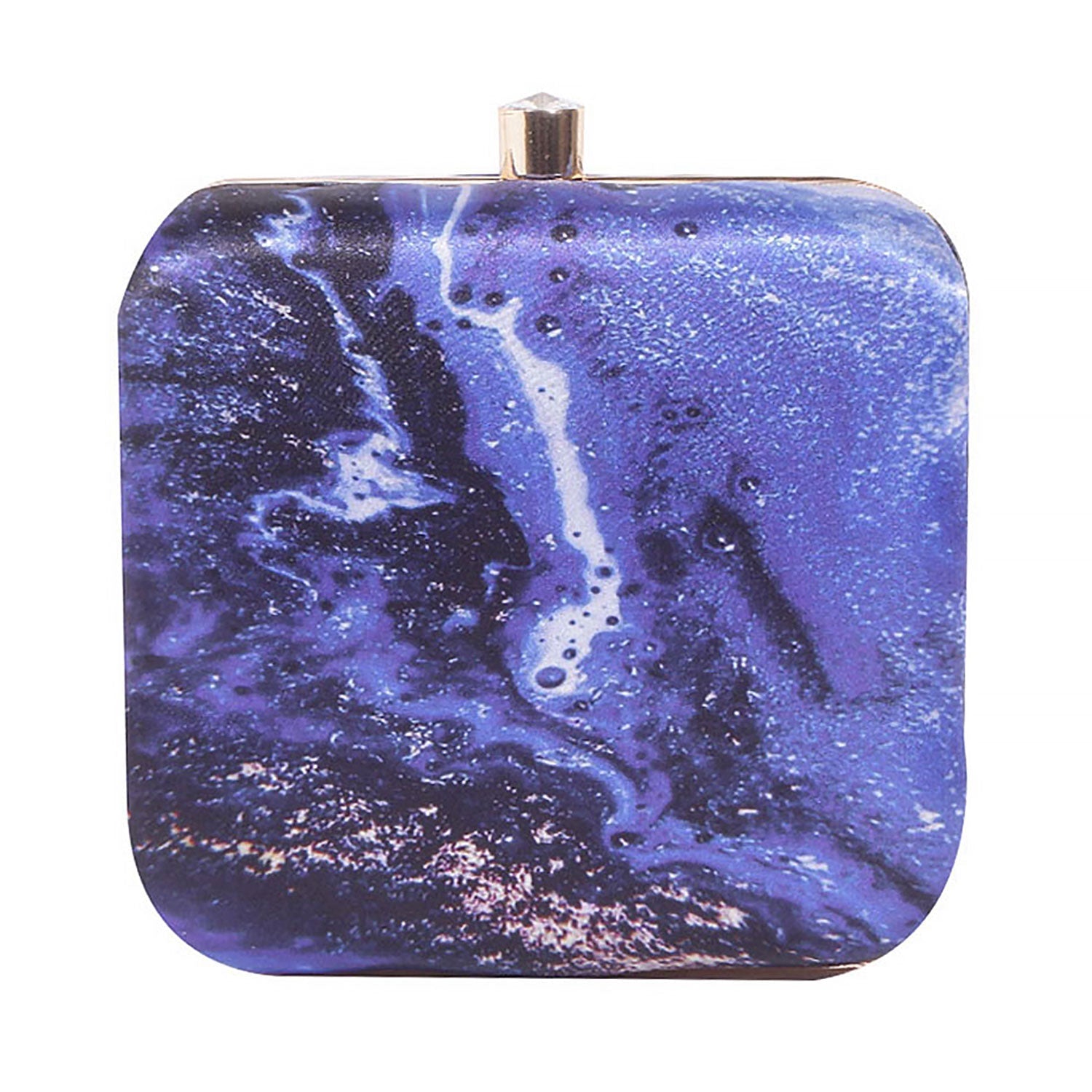 Acrylic Abstract Blue Square Box Clutch for Women & Girls