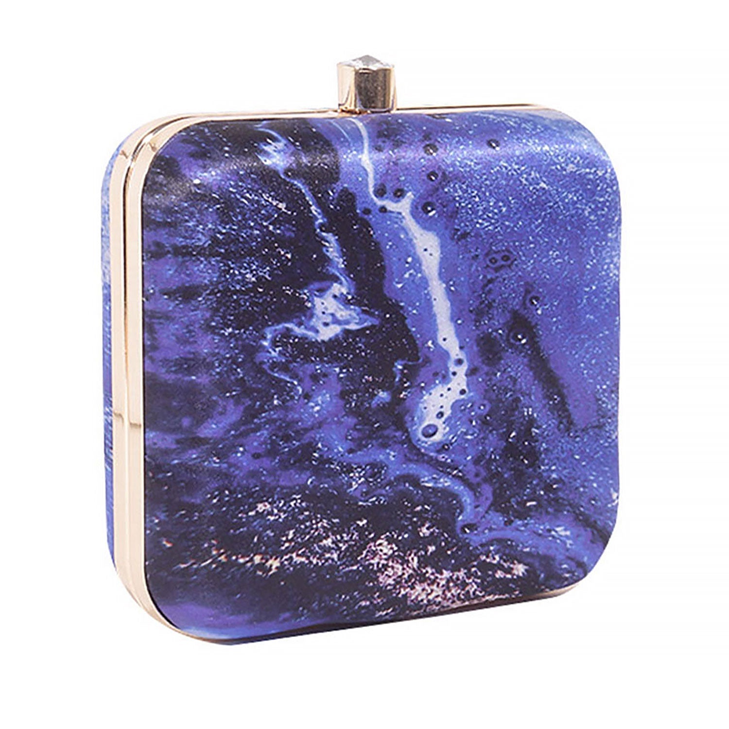 Acrylic Abstract Blue Square Box Clutch for Women & Girls