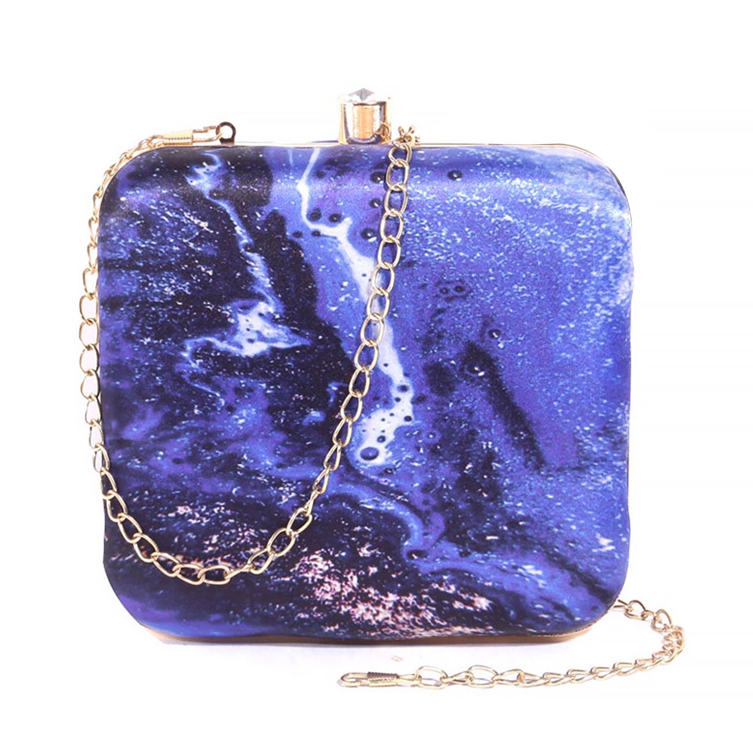 Acrylic Abstract Blue Square Box Clutch for Women & Girls