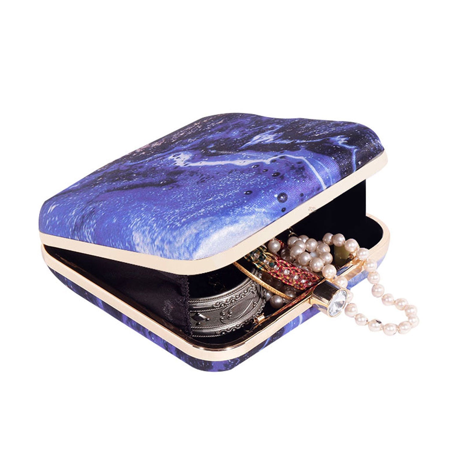 Acrylic Abstract Blue Square Box Clutch for Women & Girls