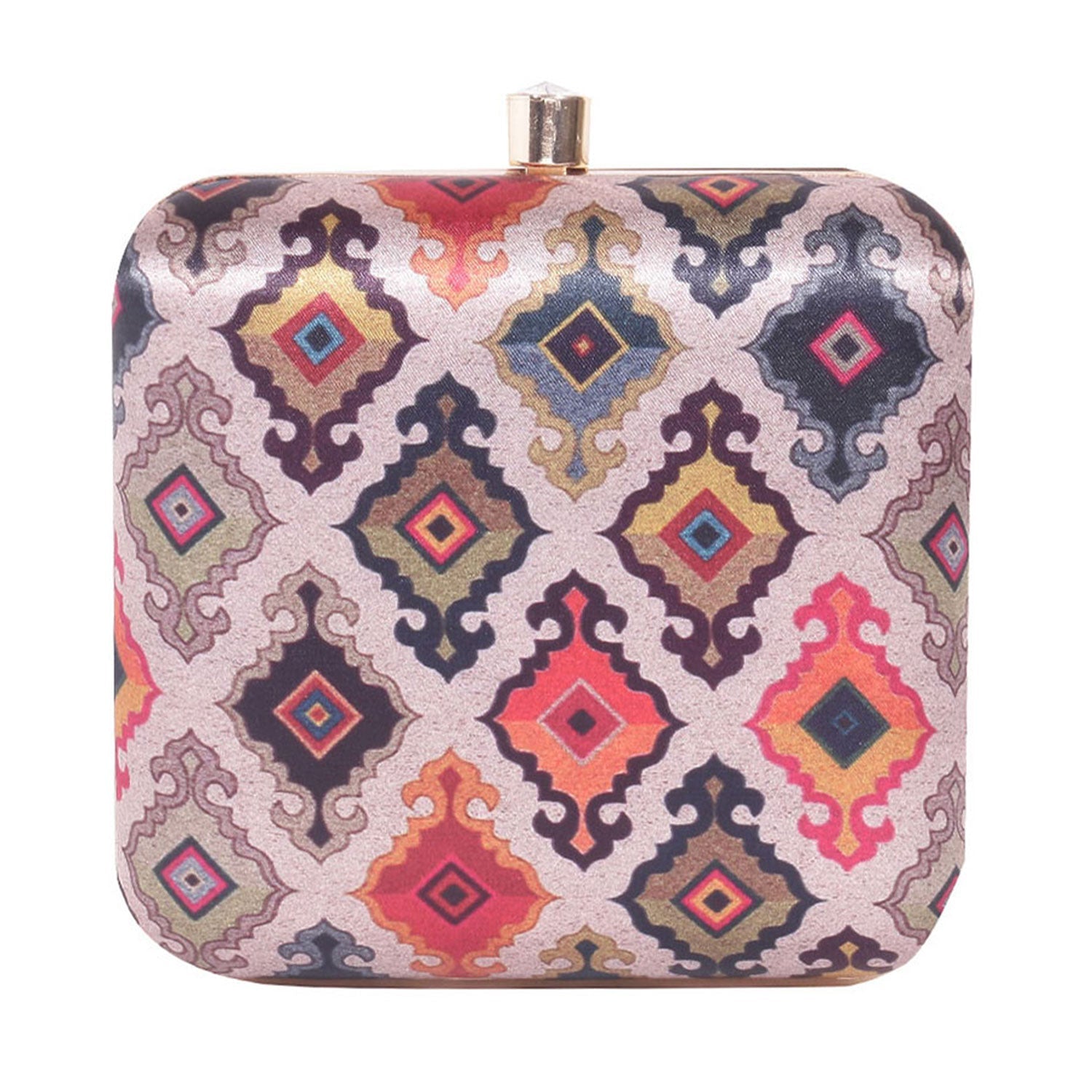 Tropical Satin Digital Print Sqaure Box Clutch for Women & Girls
