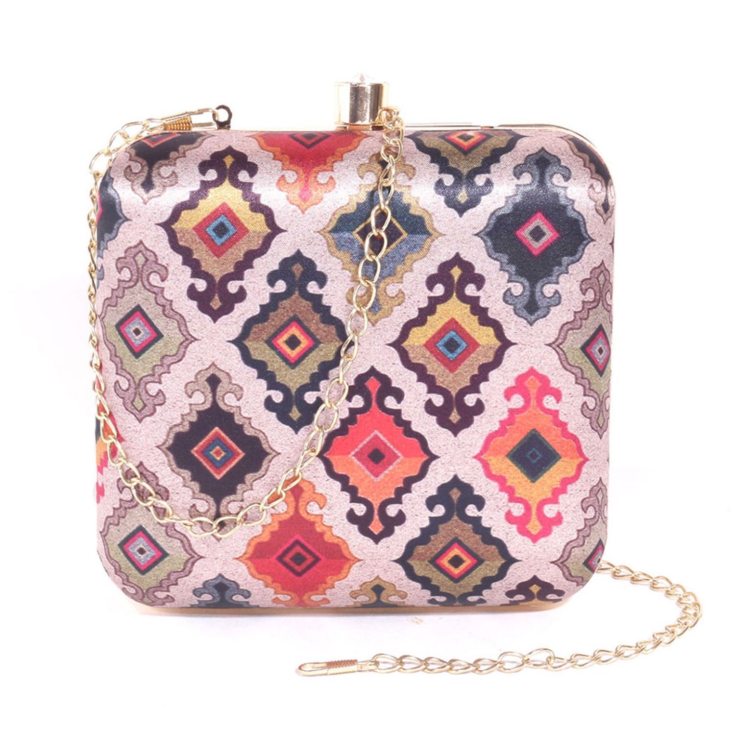 Tropical Satin Digital Print Sqaure Box Clutch for Women & Girls