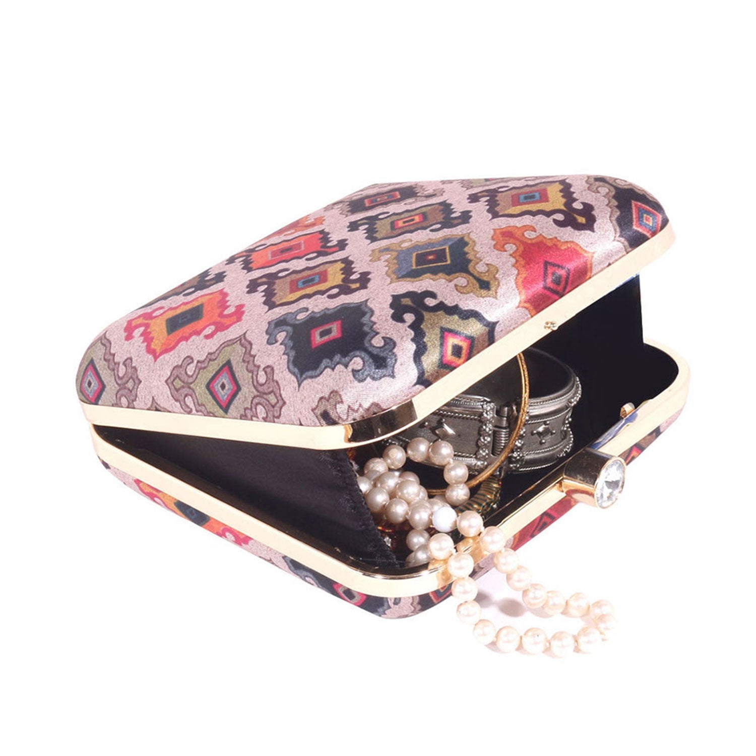 Tropical Satin Digital Print Sqaure Box Clutch for Women & Girls