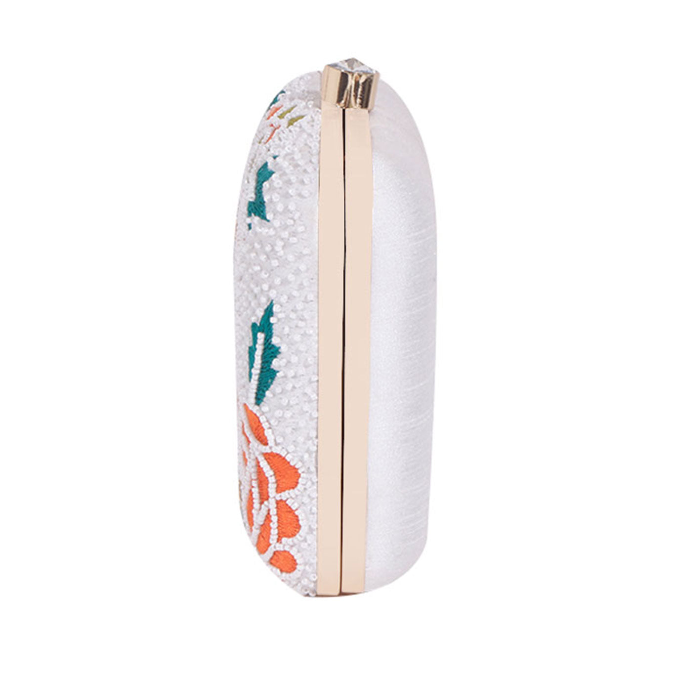 White embroidered floral clutch bag