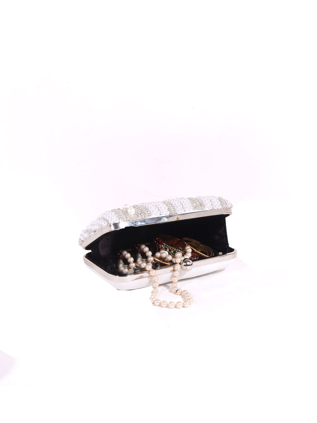 White pearl embroidered clutch bag