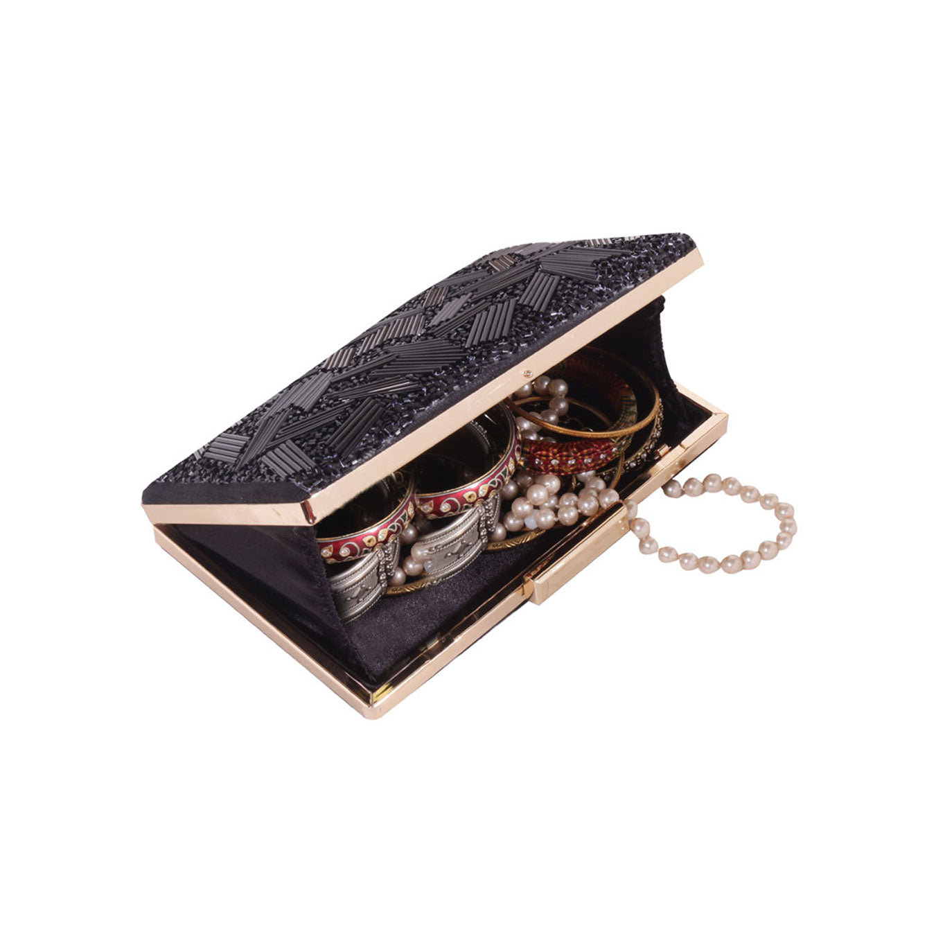 Black Cutdana Work Rectunglar Clutch Bag For Women And Girl
