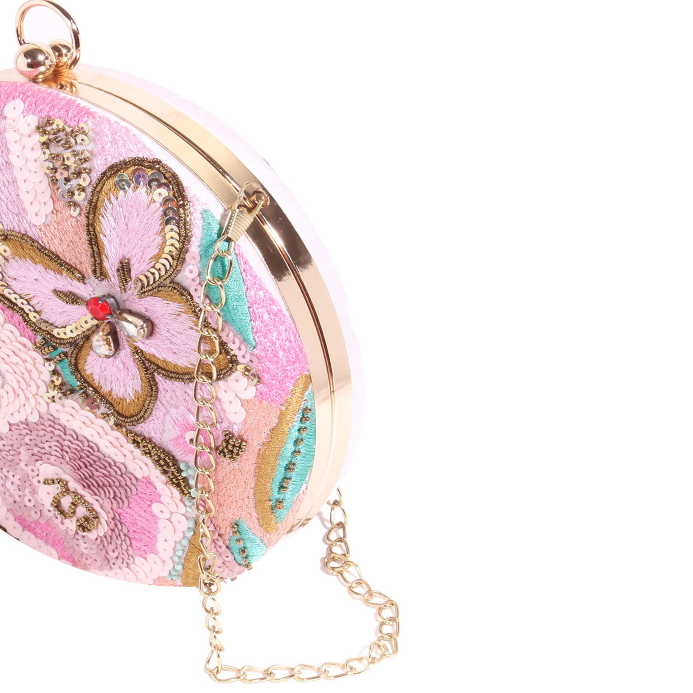 Modish Handmade Embroidery Round Shape Clutch Bag For Party