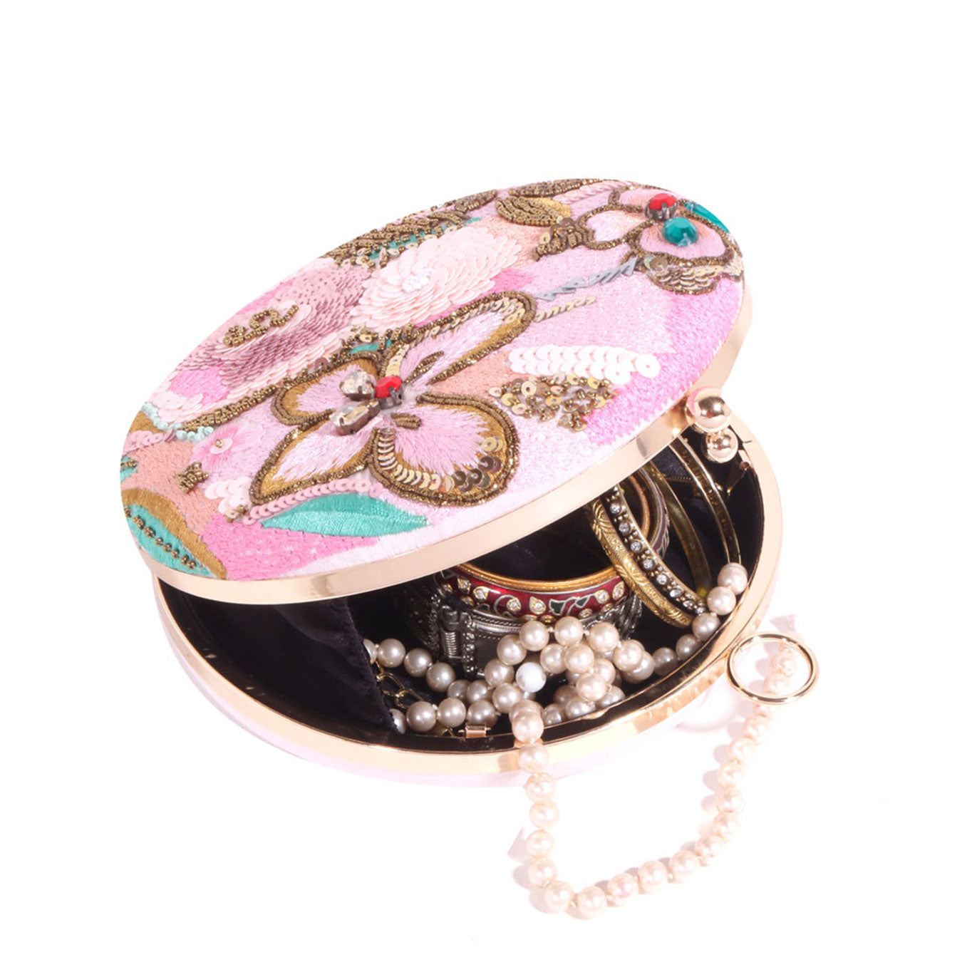 Modish Handmade Embroidery Round Shape Clutch Bag For Party