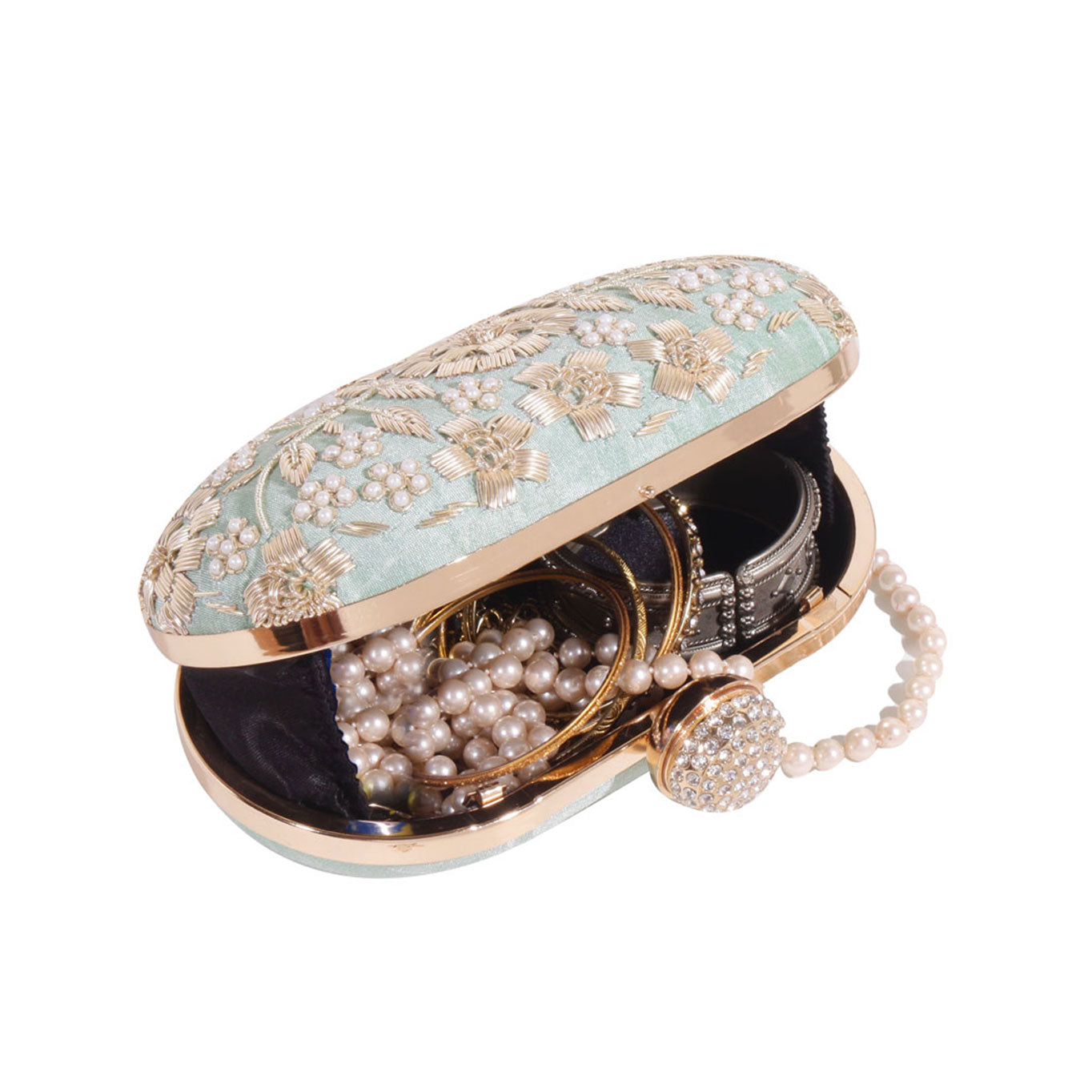 Swisni mint green dabka clutch bag