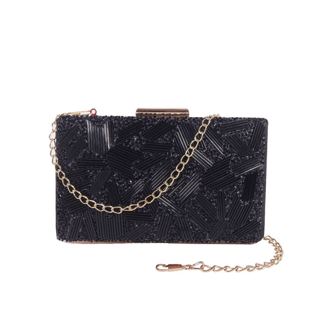 Black Cutdana Work Rectunglar Clutch Bag For Women And Girl