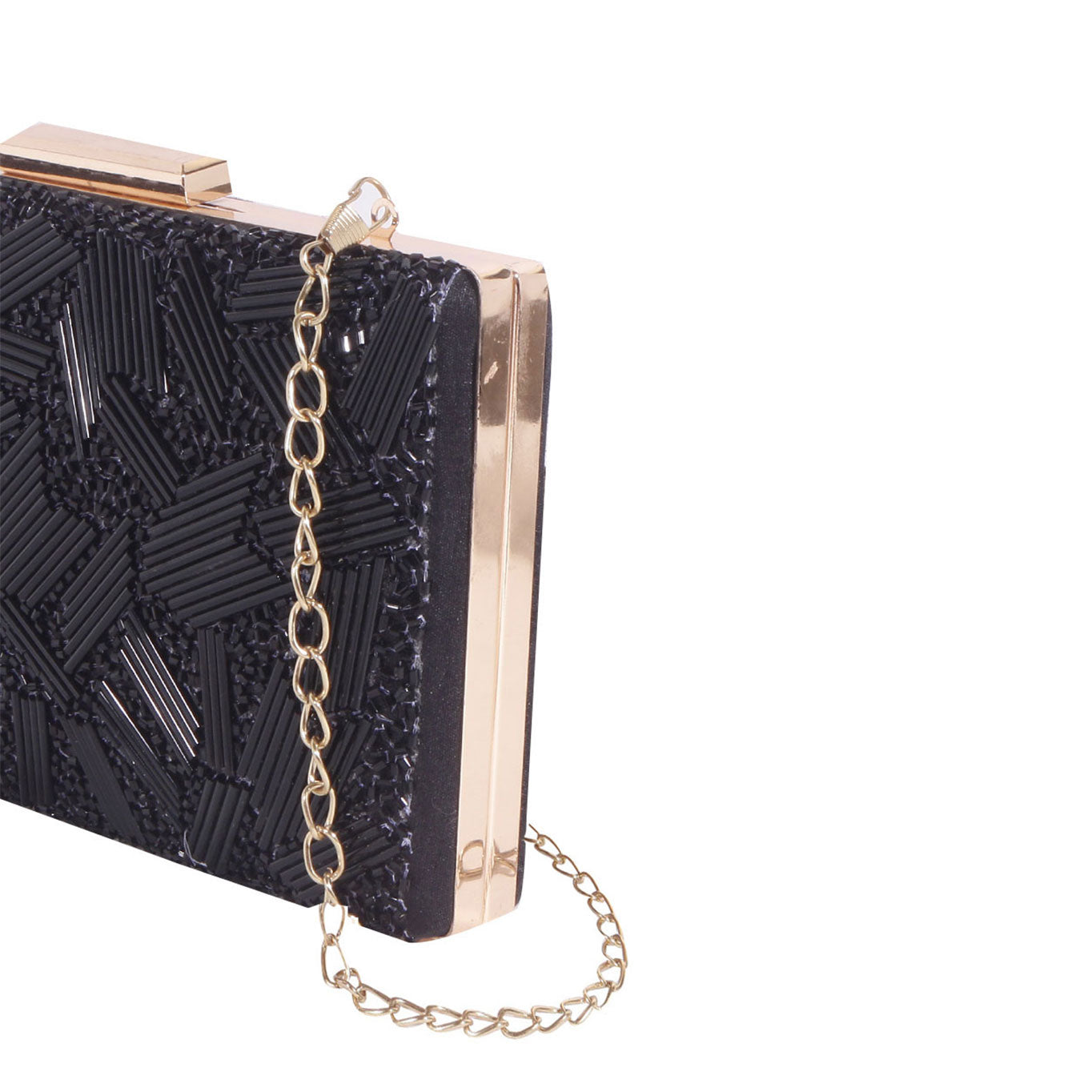 Black Cutdana Work Rectunglar Clutch Bag For Women And Girl