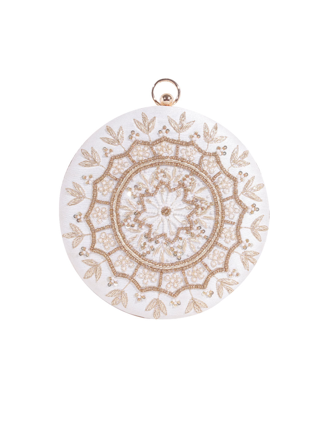 Swisni white round mandala clutch bag