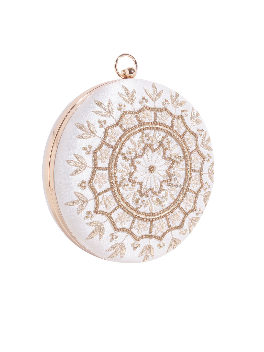 Swisni white round mandala clutch bag