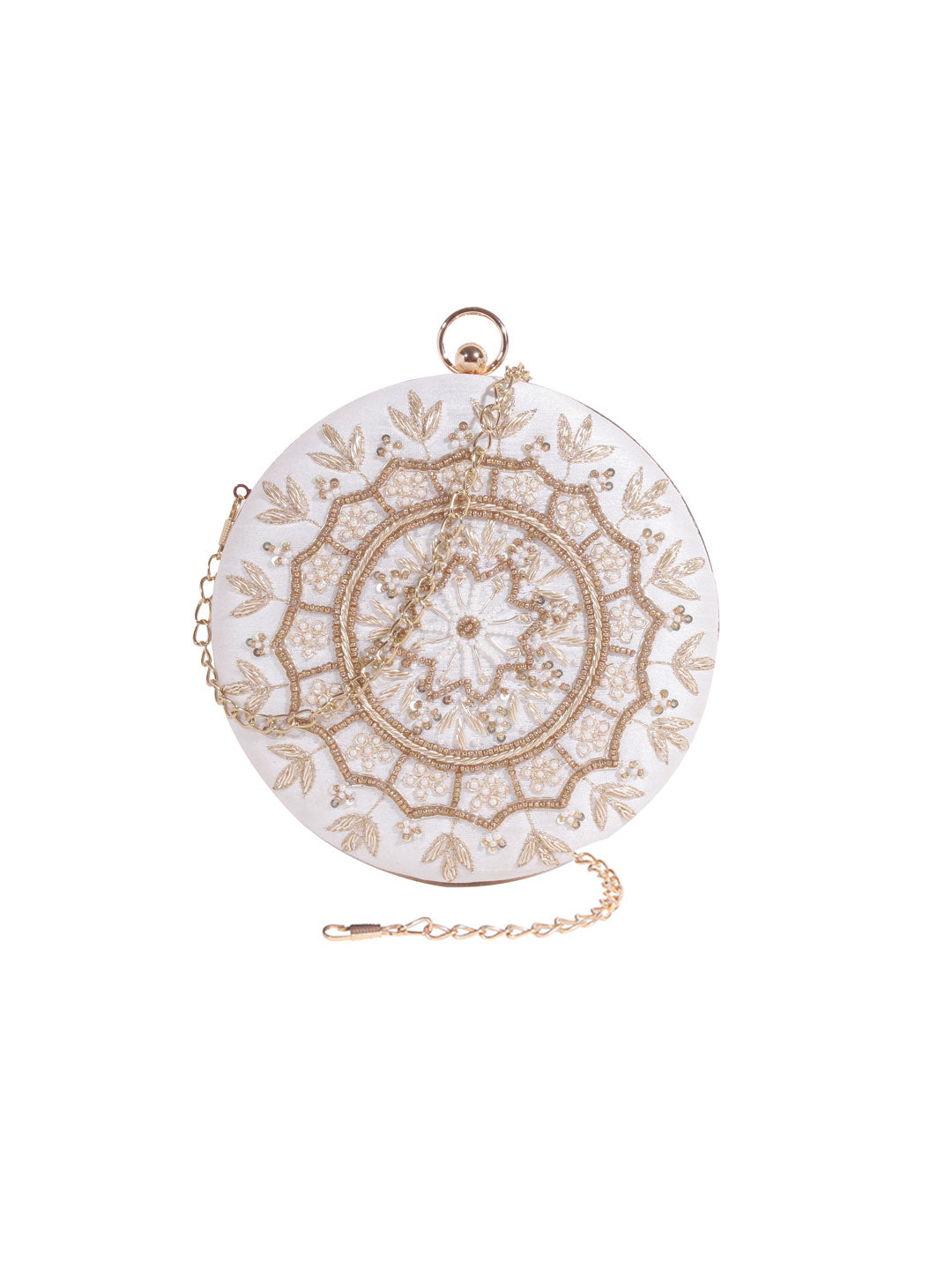 Swisni white round mandala clutch bag
