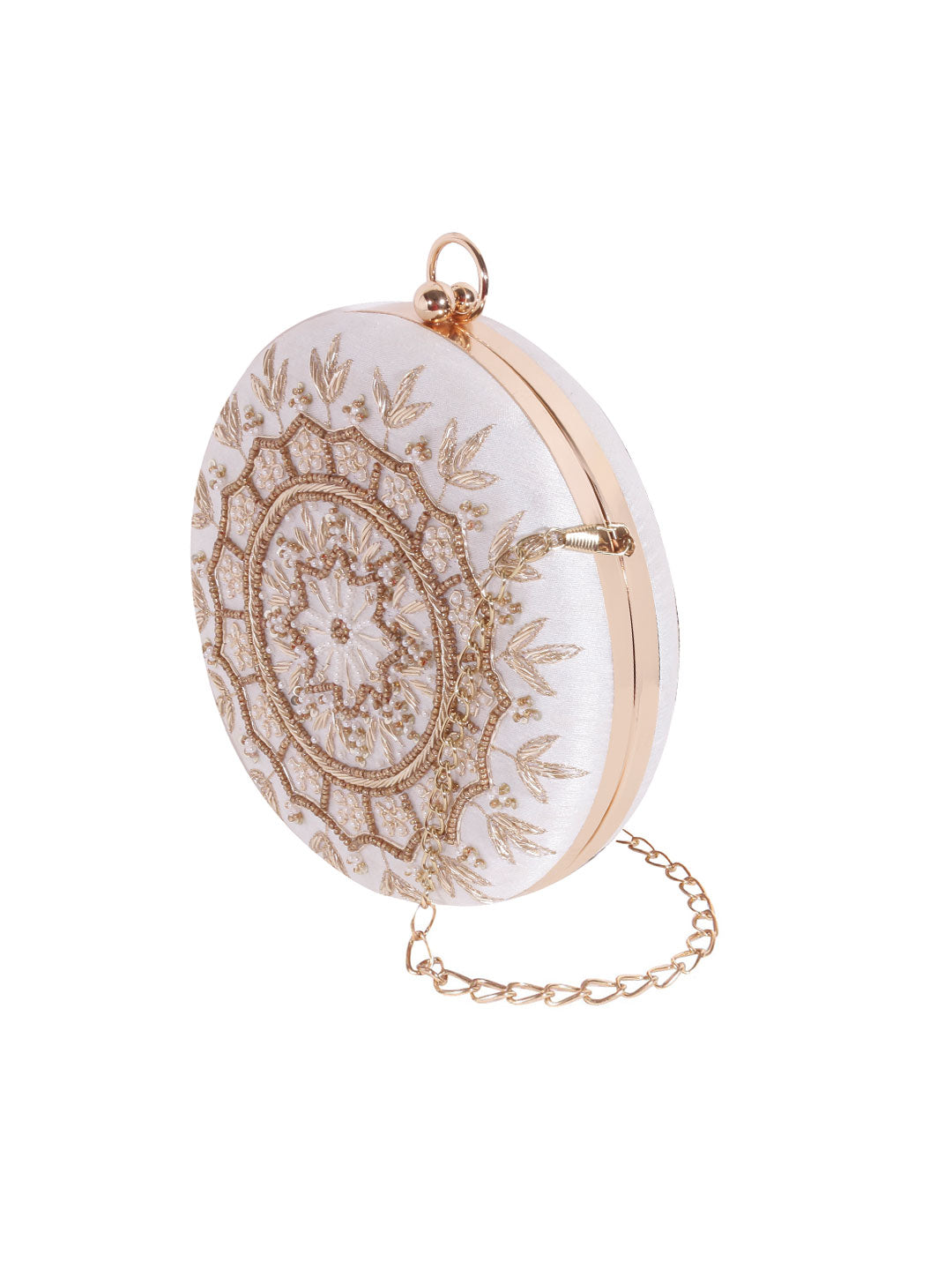 Swisni white round mandala clutch bag