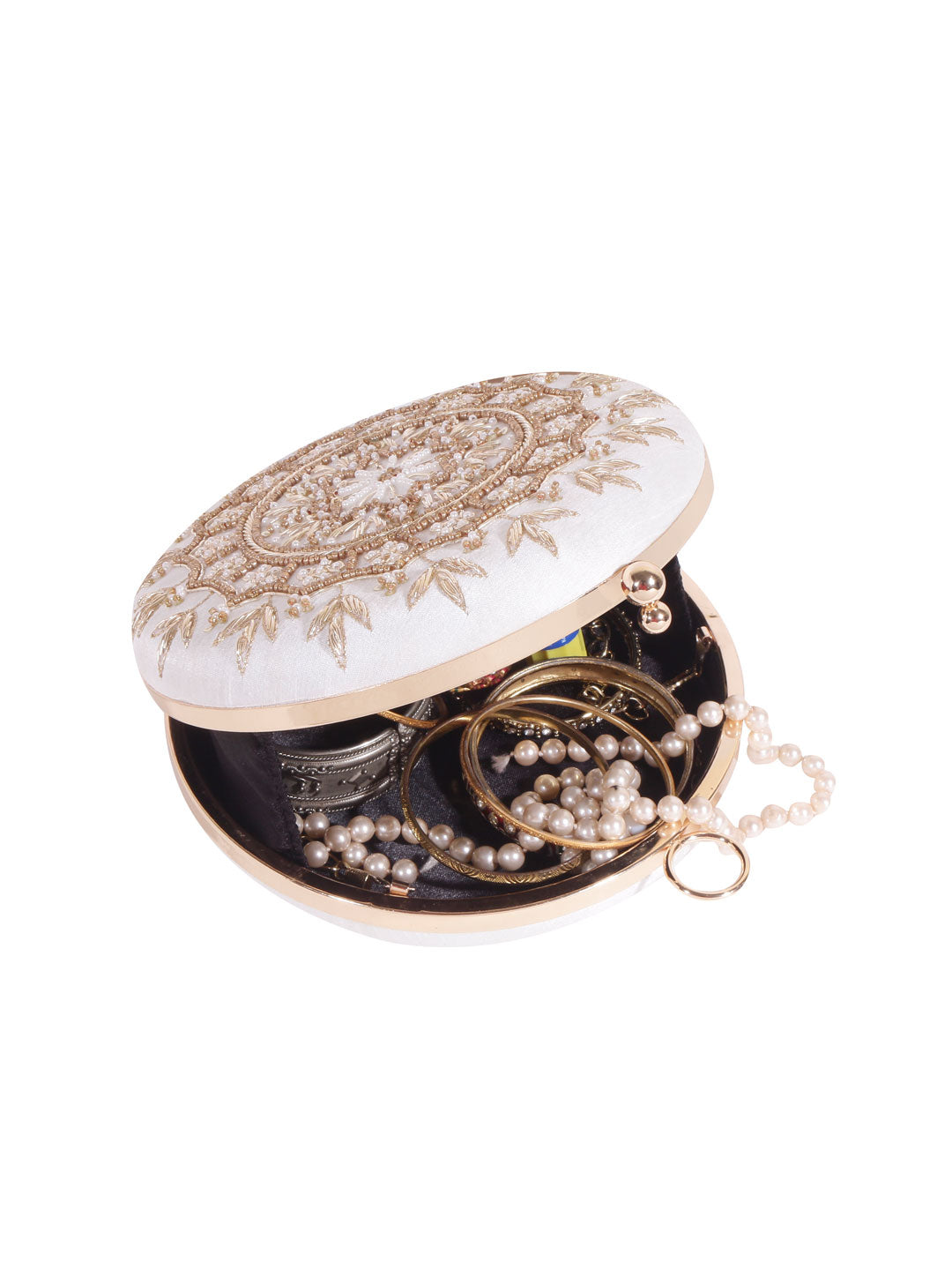 Swisni white round mandala clutch bag