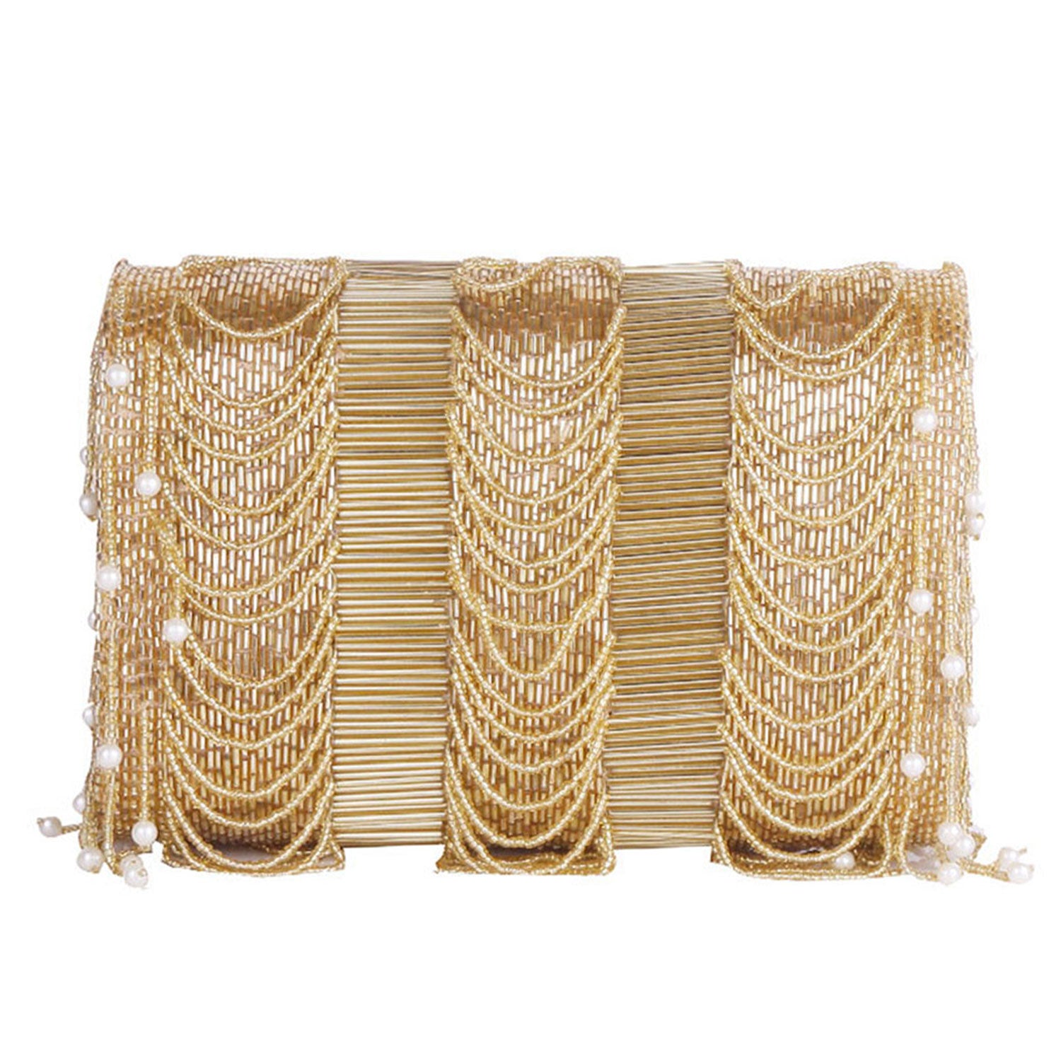 Stylish Allover Golden Work Flap Clutch Bag For Party , Wedding