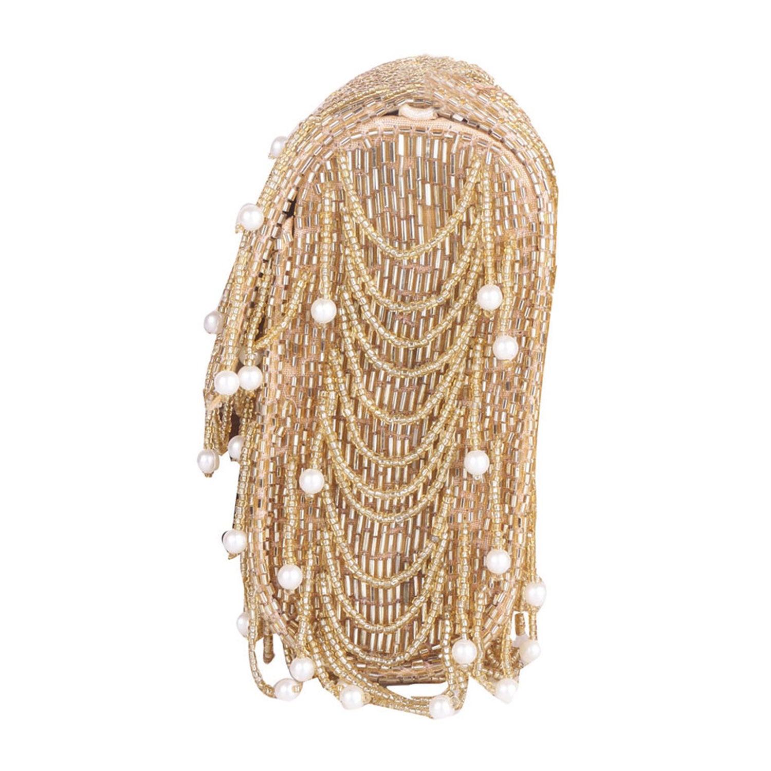 Stylish Allover Golden Work Flap Clutch Bag For Party , Wedding