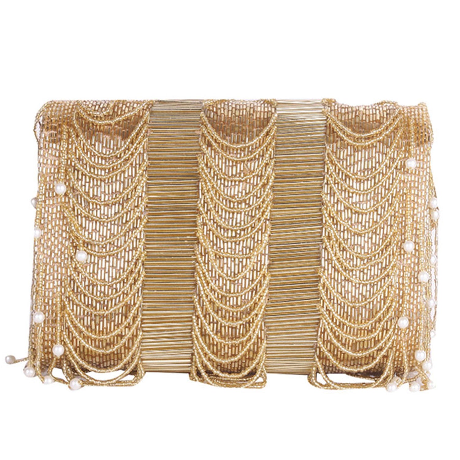 Stylish Allover Golden Work Flap Clutch Bag For Party , Wedding