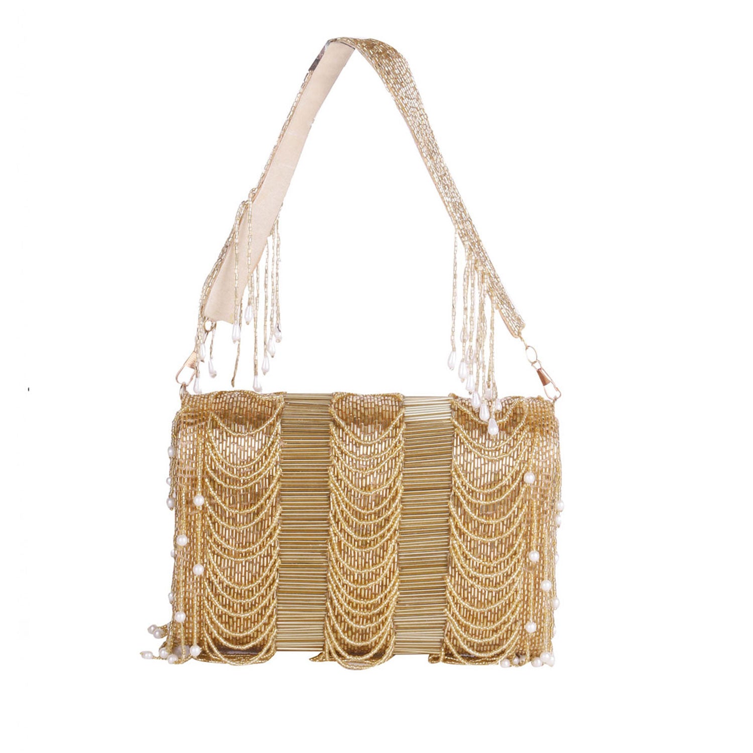 Stylish Allover Golden Work Flap Clutch Bag For Party , Wedding