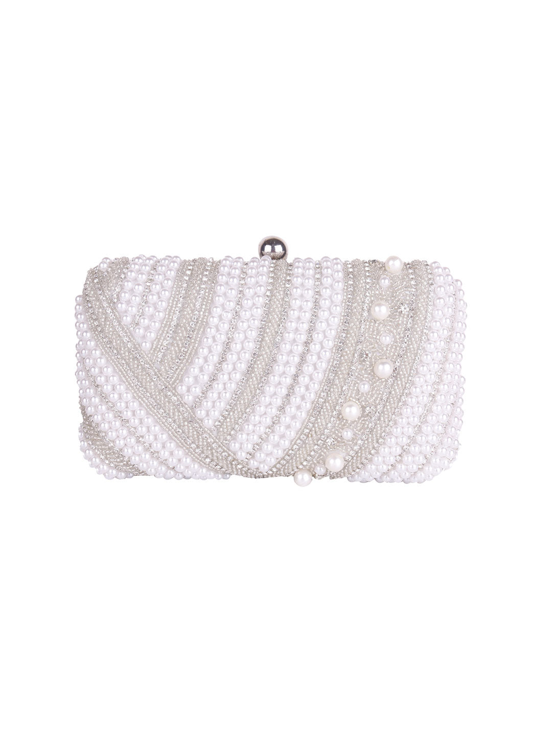 White pearl embroidered clutch bag