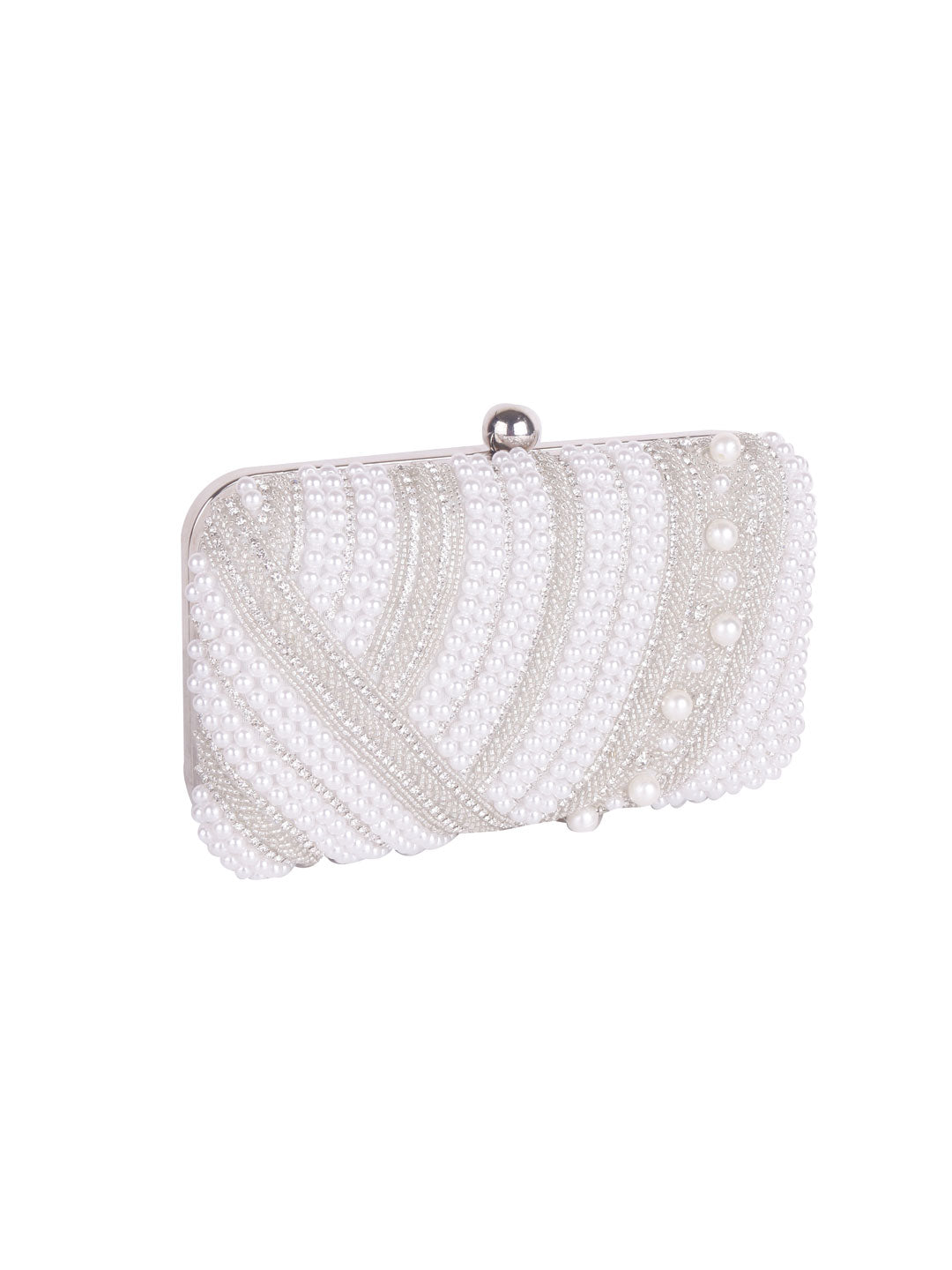 White pearl embroidered clutch bag