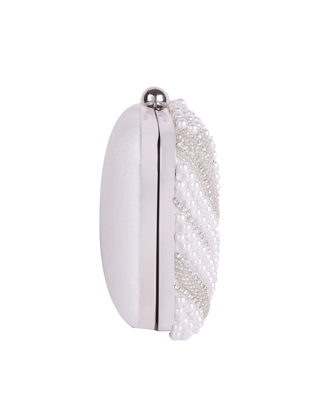 White pearl embroidered clutch bag