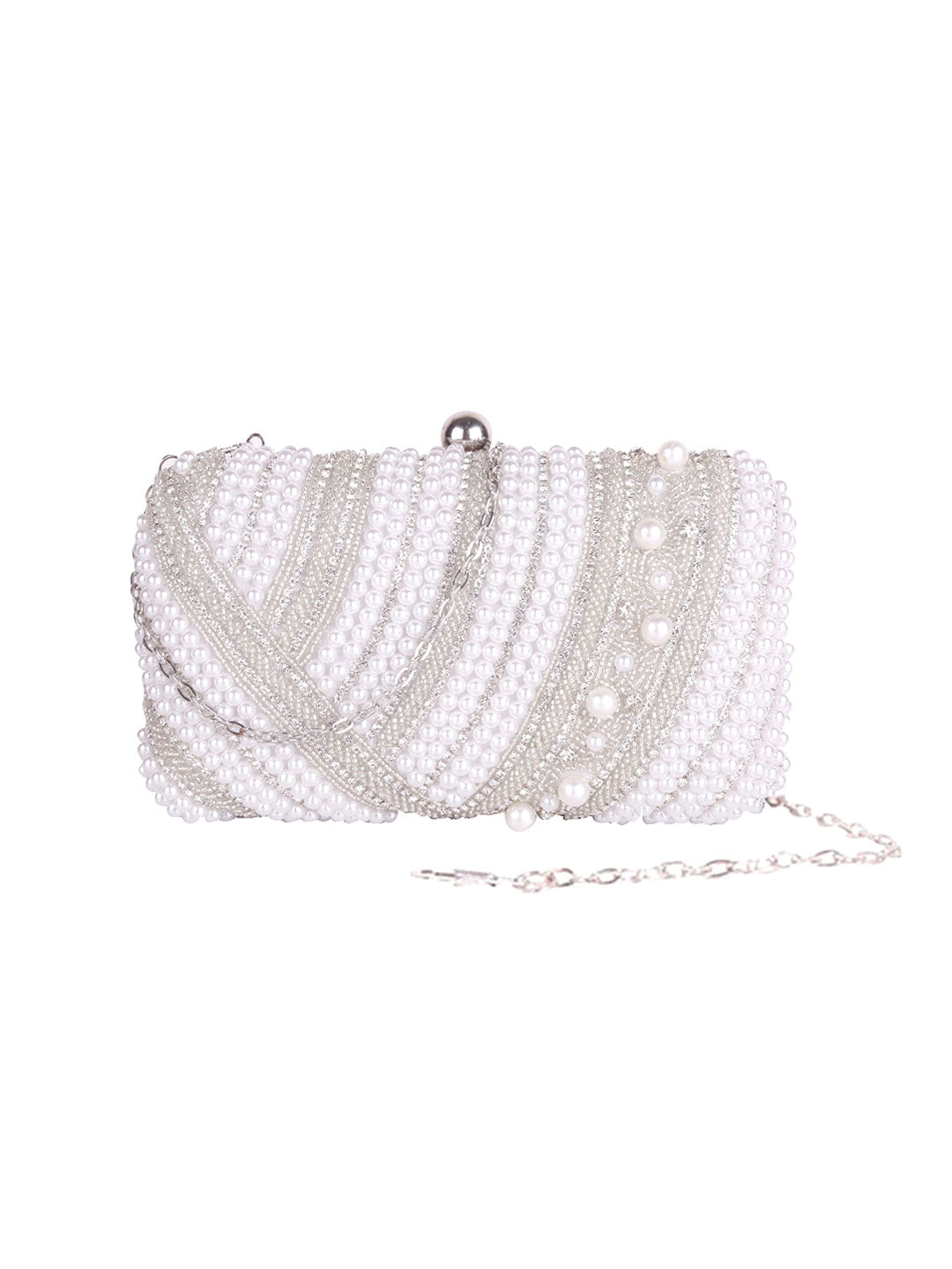 White pearl embroidered clutch bag