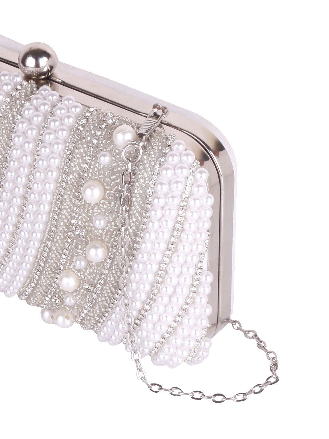 White pearl embroidered clutch bag