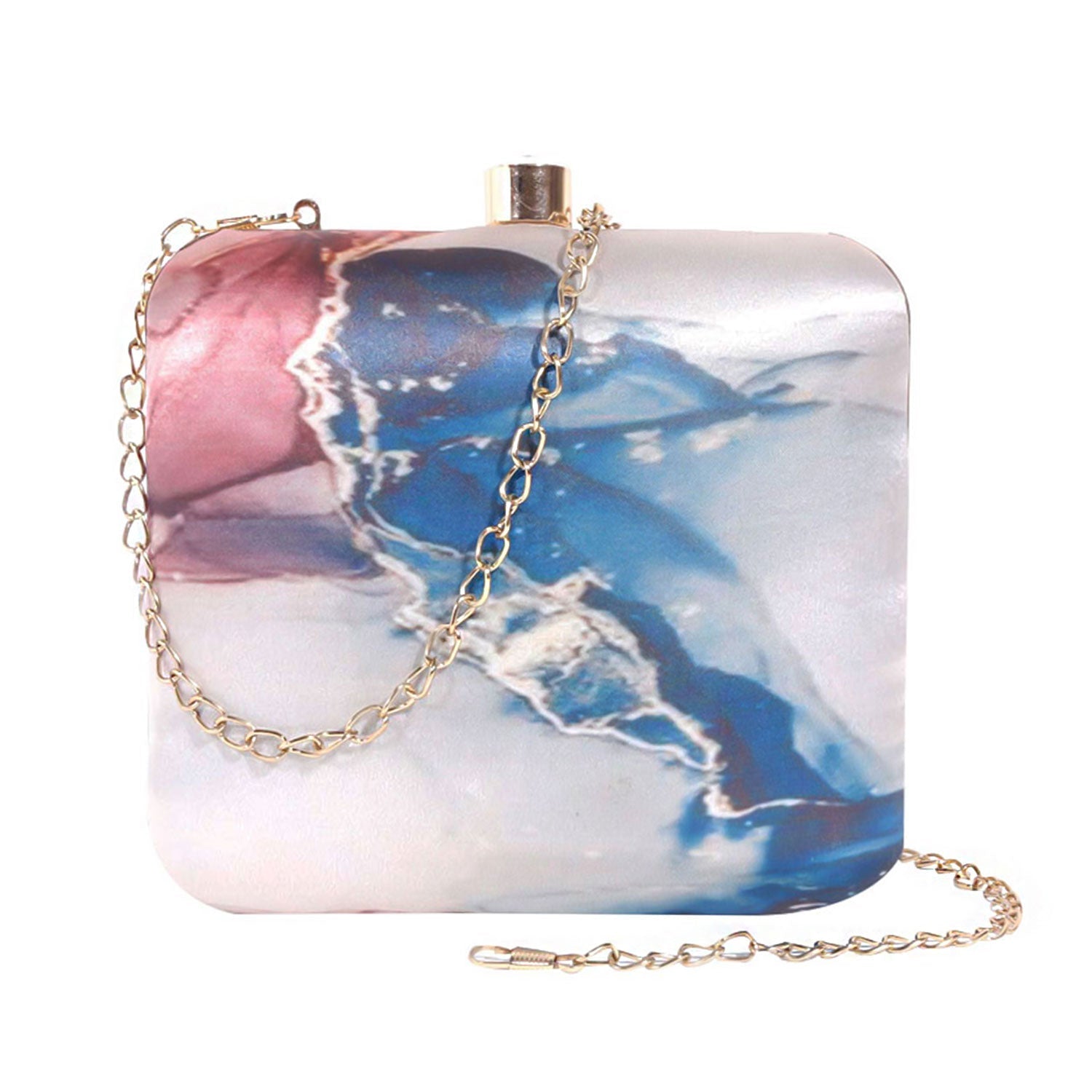 Abstract Satin Print Square Box Clutch for Women & Girls