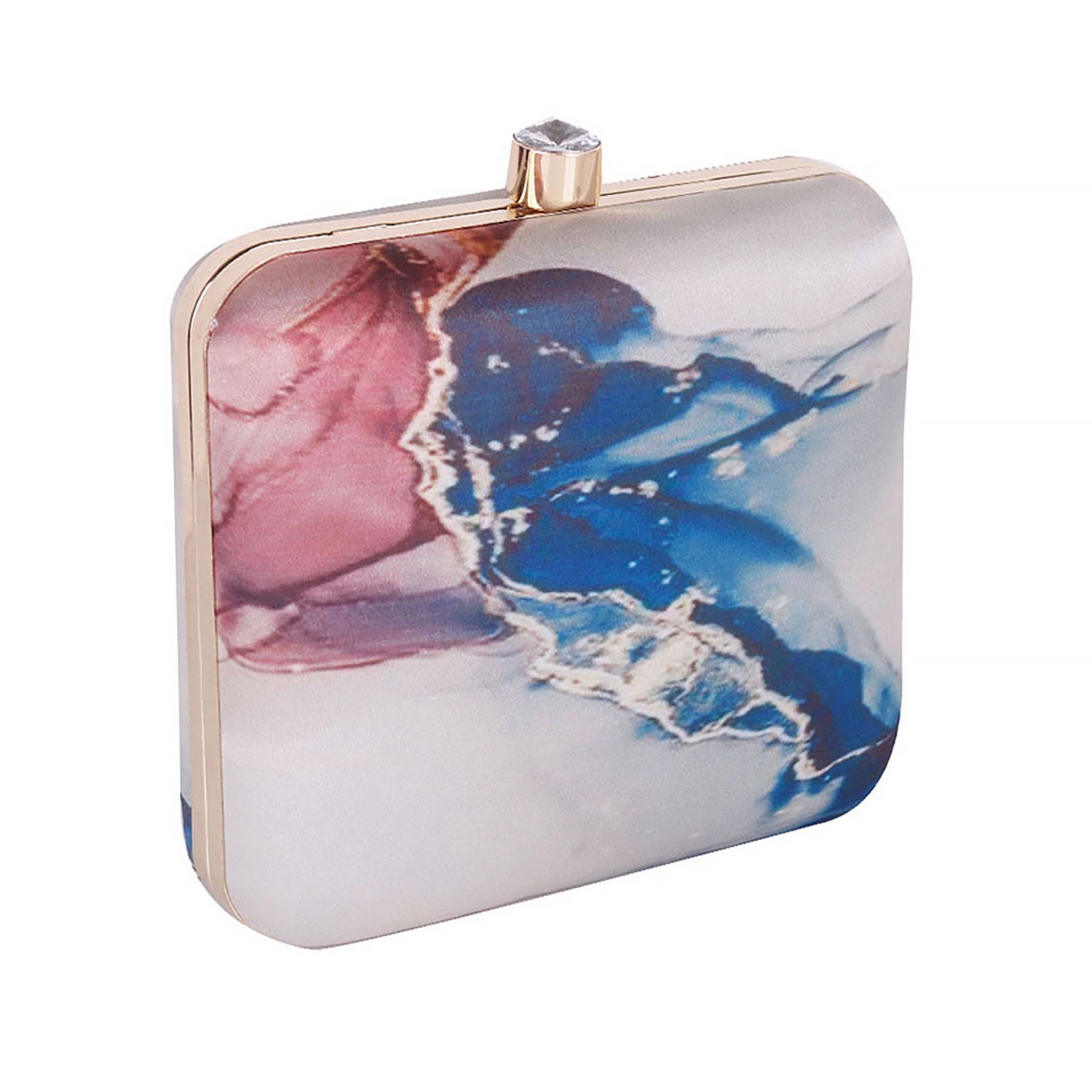 Abstract Satin Print Square Box Clutch for Women & Girls