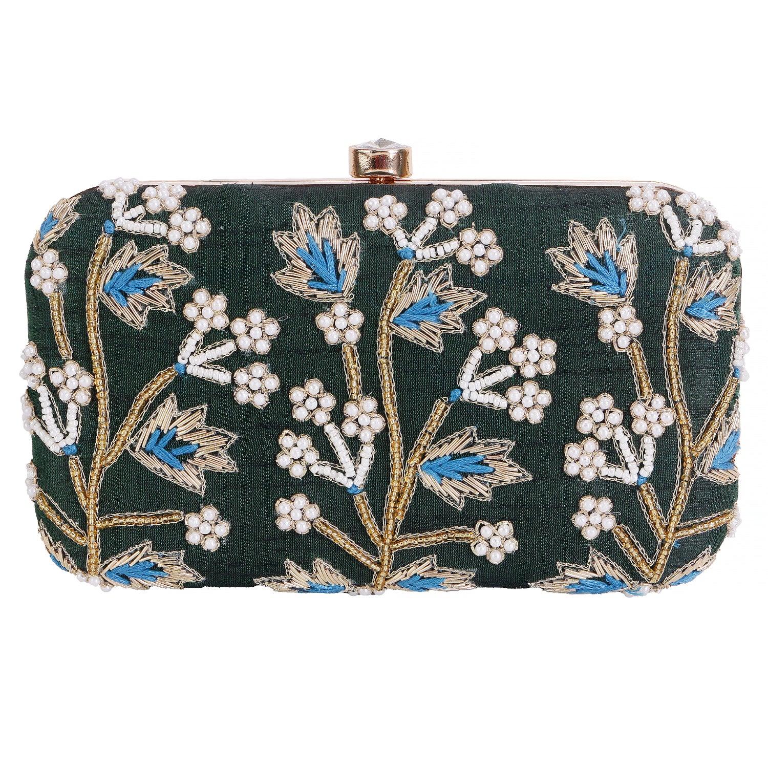 handmade embroidery emereld green clutch