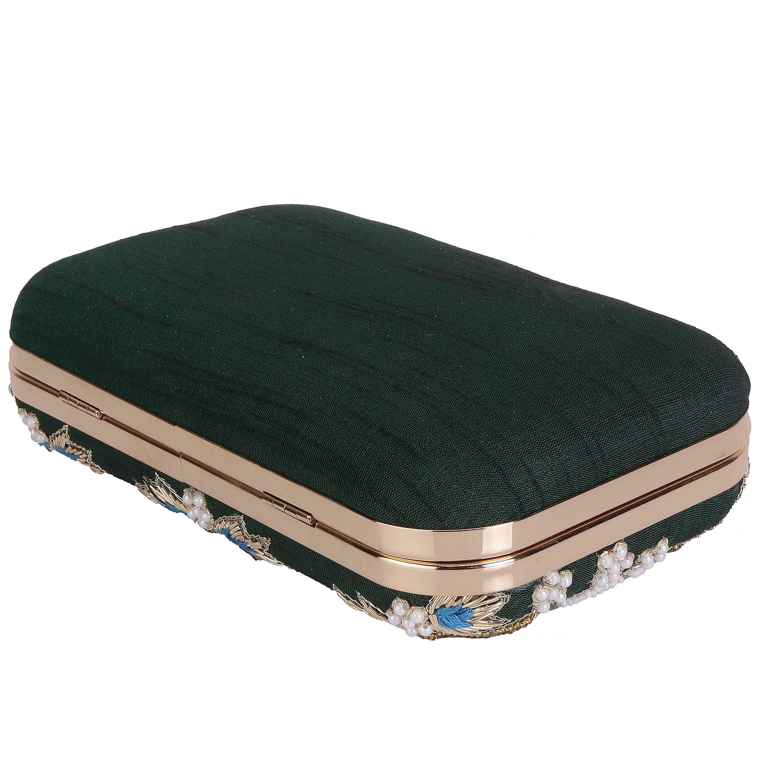 handmade embroidery emereld green clutch