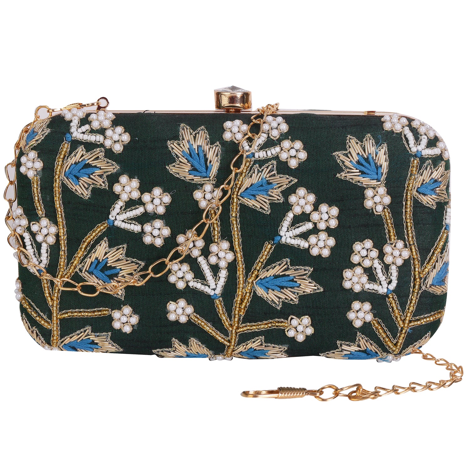 handmade embroidery emereld green clutch