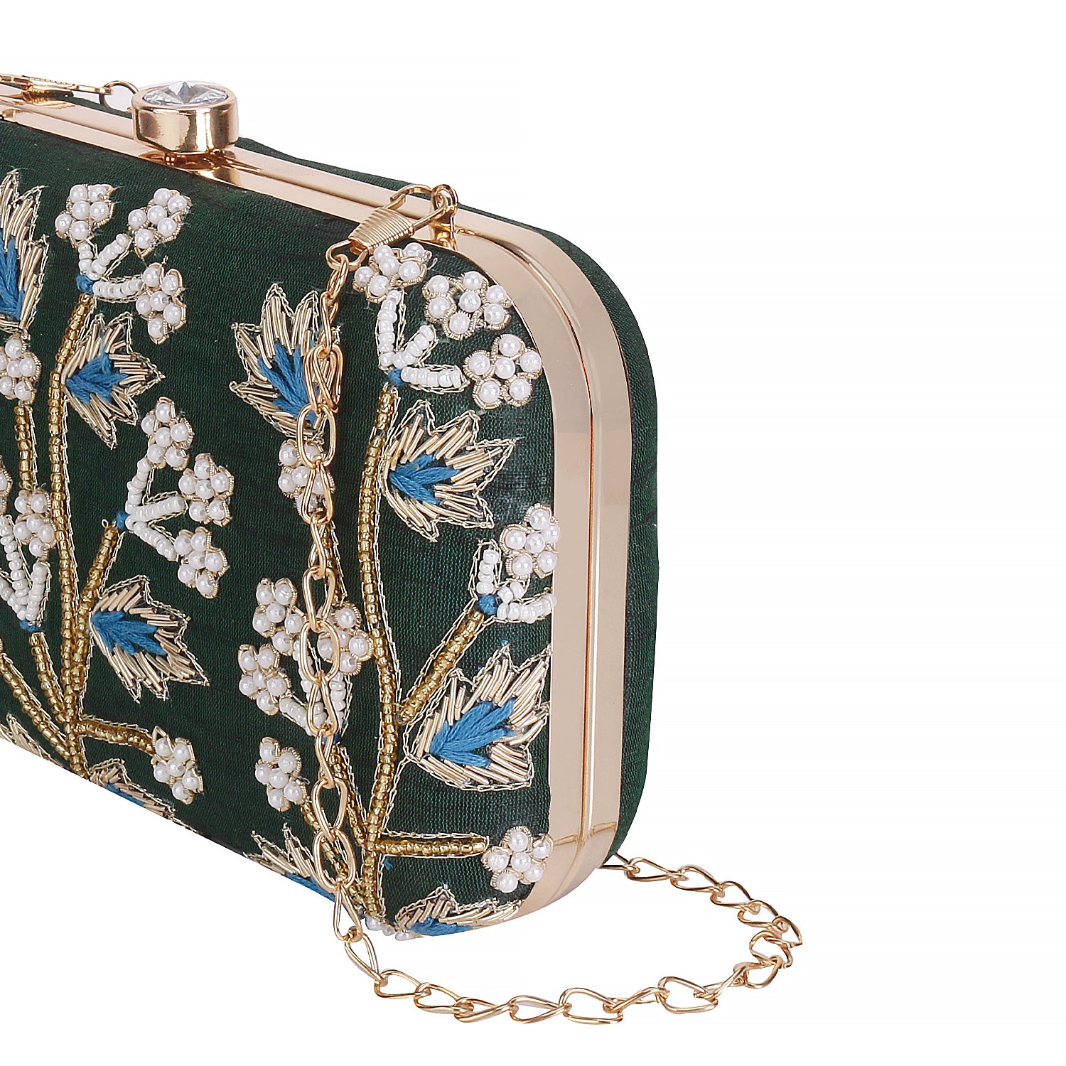 handmade embroidery emereld green clutch