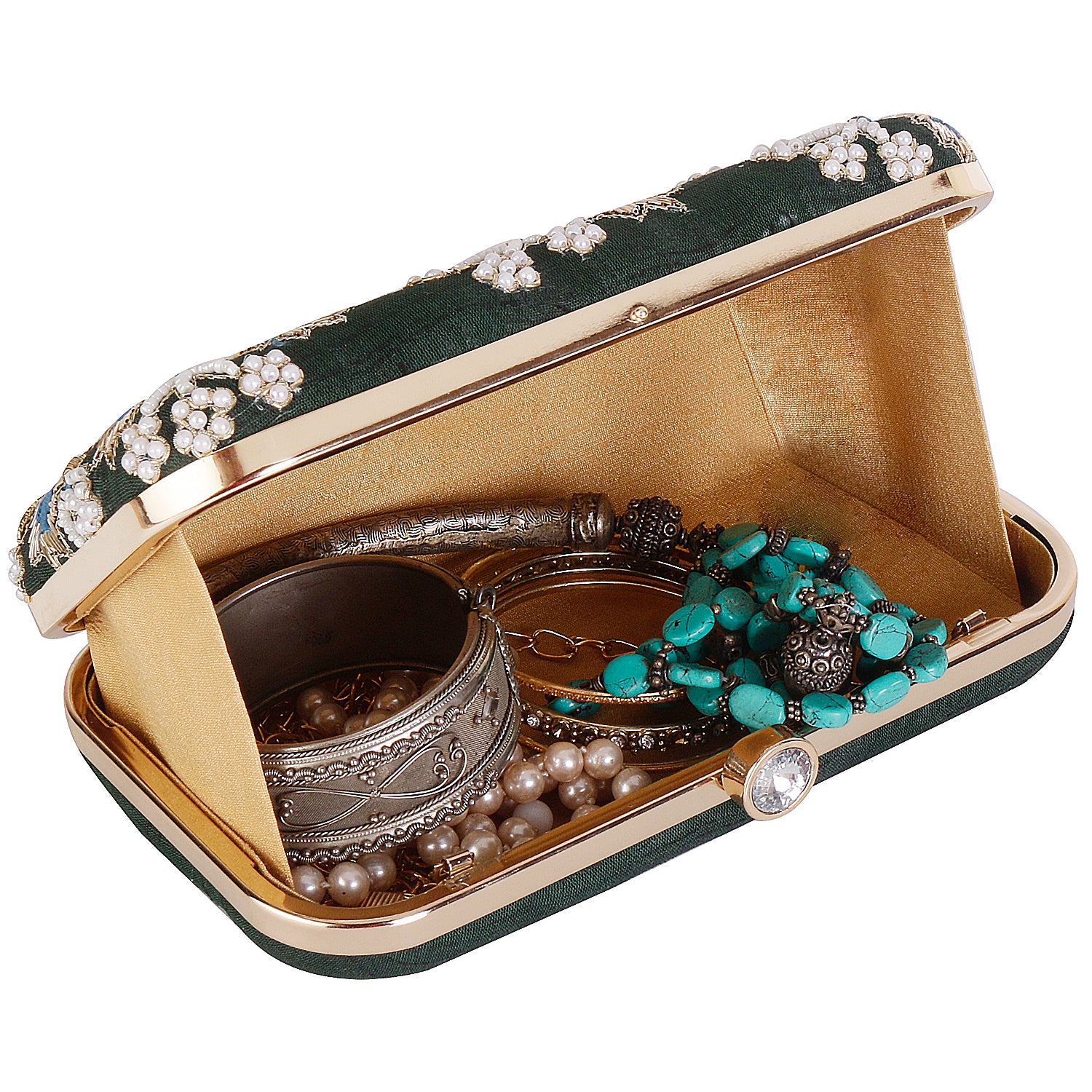 handmade embroidery emereld green clutch